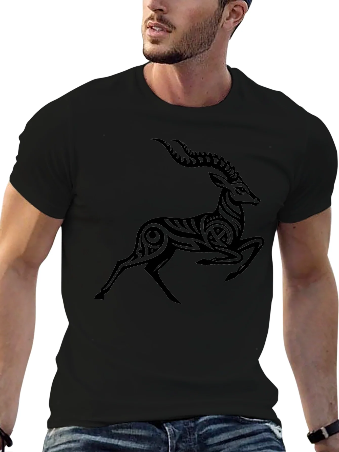 Rebbecca Tribal Antelope Graphic Black T-Shirt