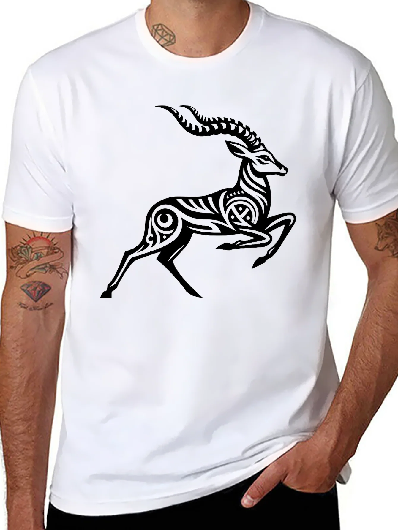 Rebbecca Tribal Antelope Graphic Black T-Shirt