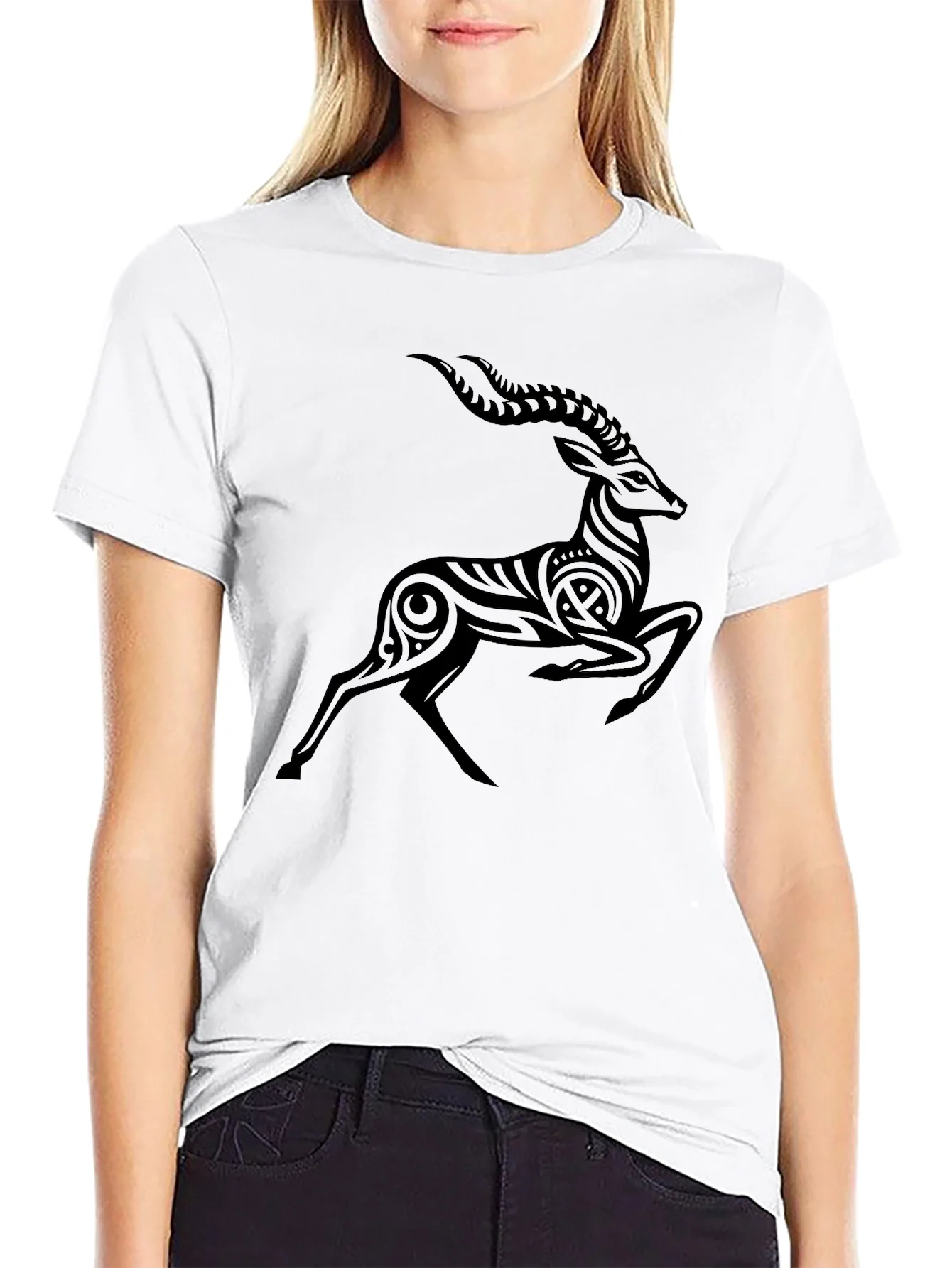 Rebbecca Tribal Antelope Graphic Black T-Shirt