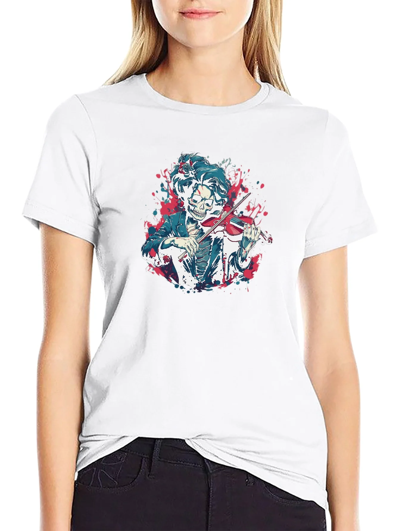 Rebbecca Skeleton Violinist Graphic Tee - Black