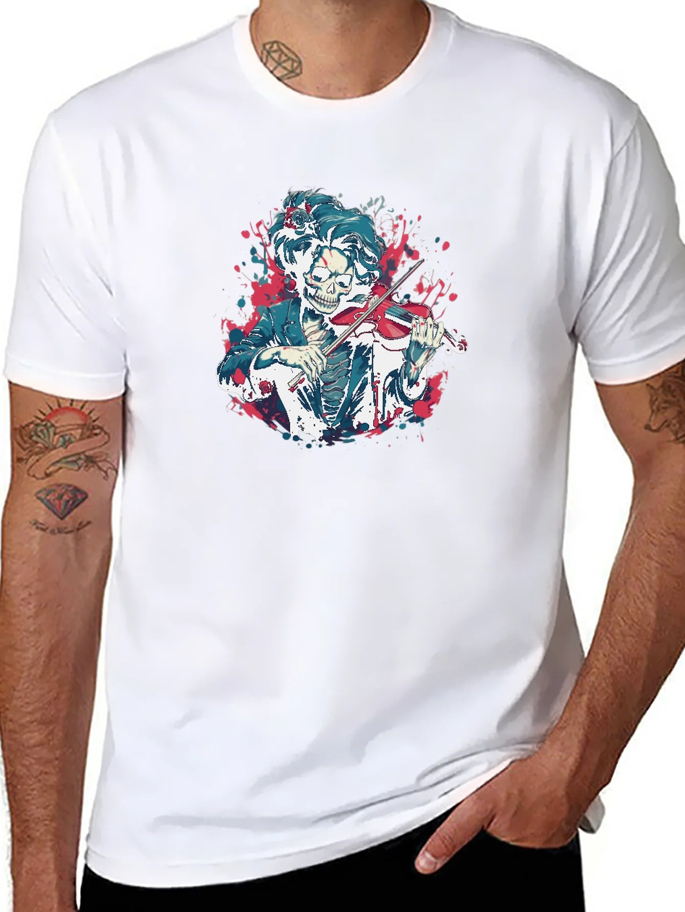 Rebbecca Skeleton Violinist Graphic Tee - Black