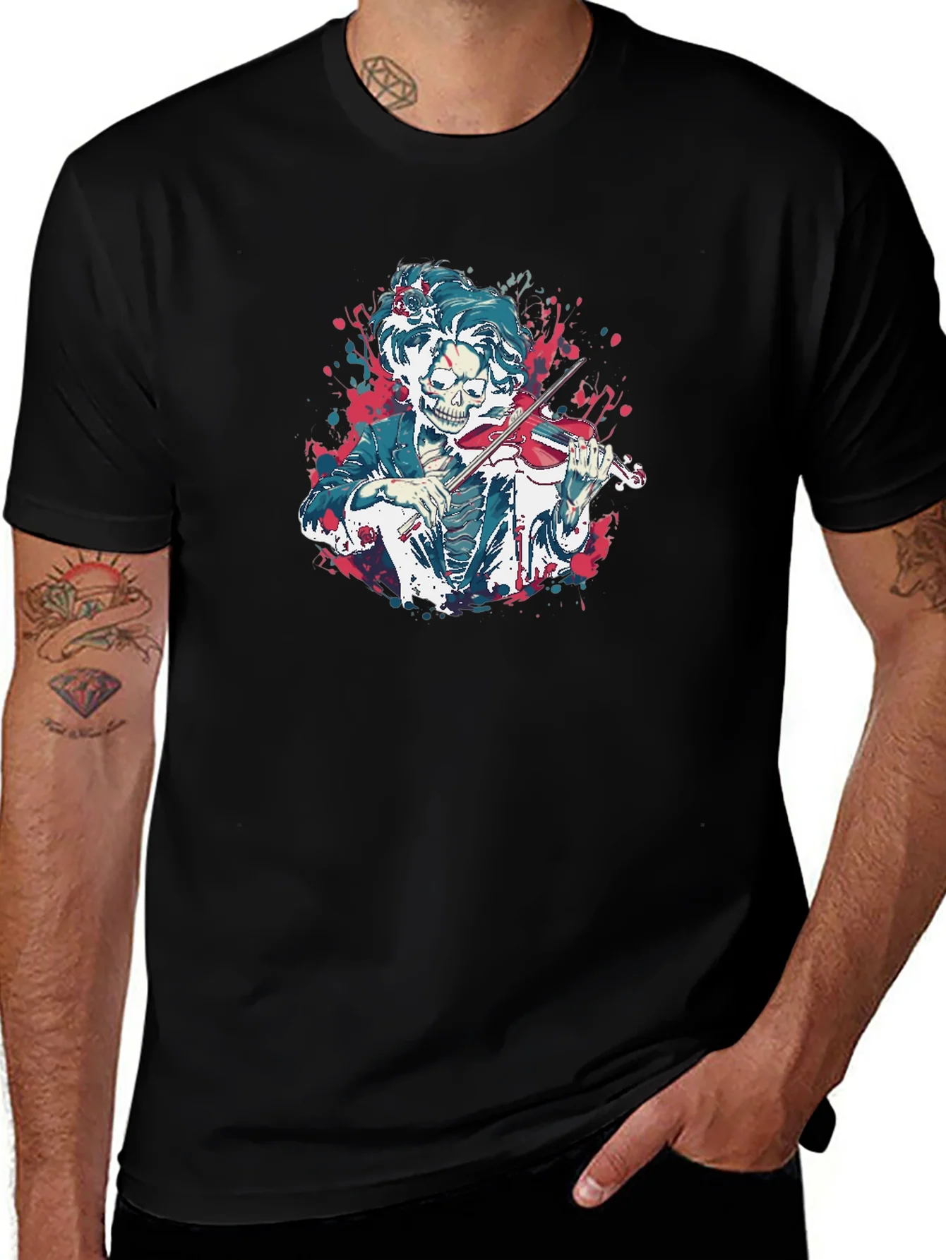 Rebbecca Skeleton Violinist Graphic Tee - Black