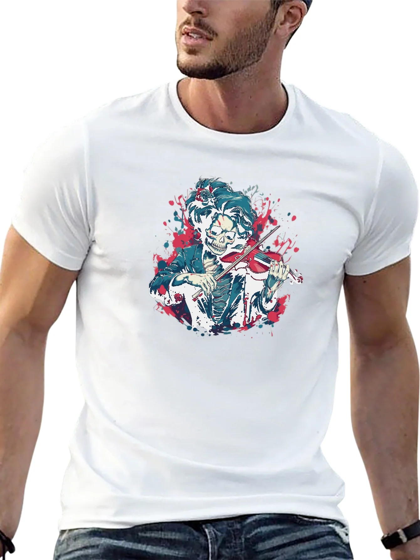 Rebbecca Skeleton Violinist Graphic Tee - Black