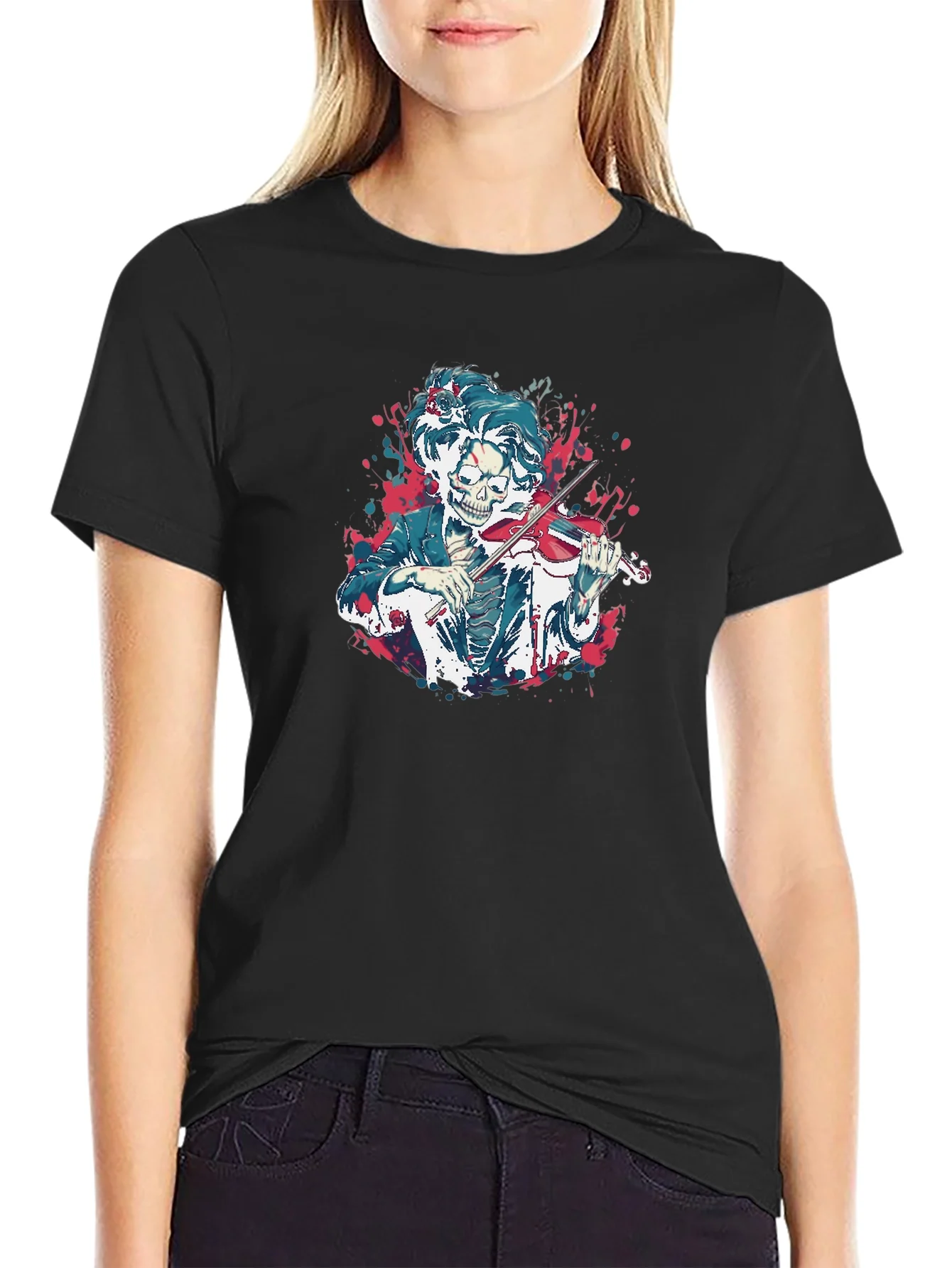 Rebbecca Skeleton Violinist Graphic Tee - Black