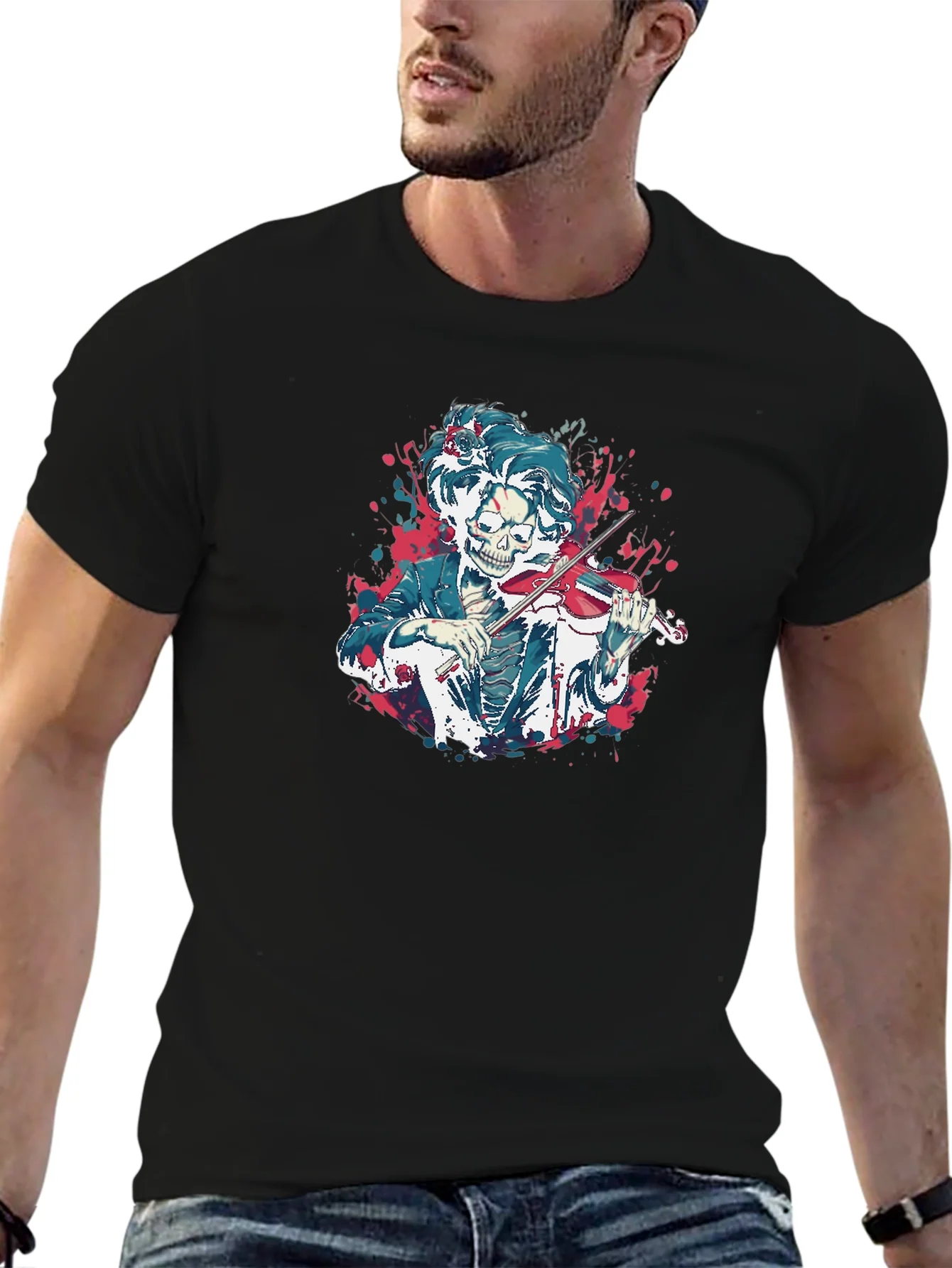 Rebbecca Skeleton Violinist Graphic Tee - Black