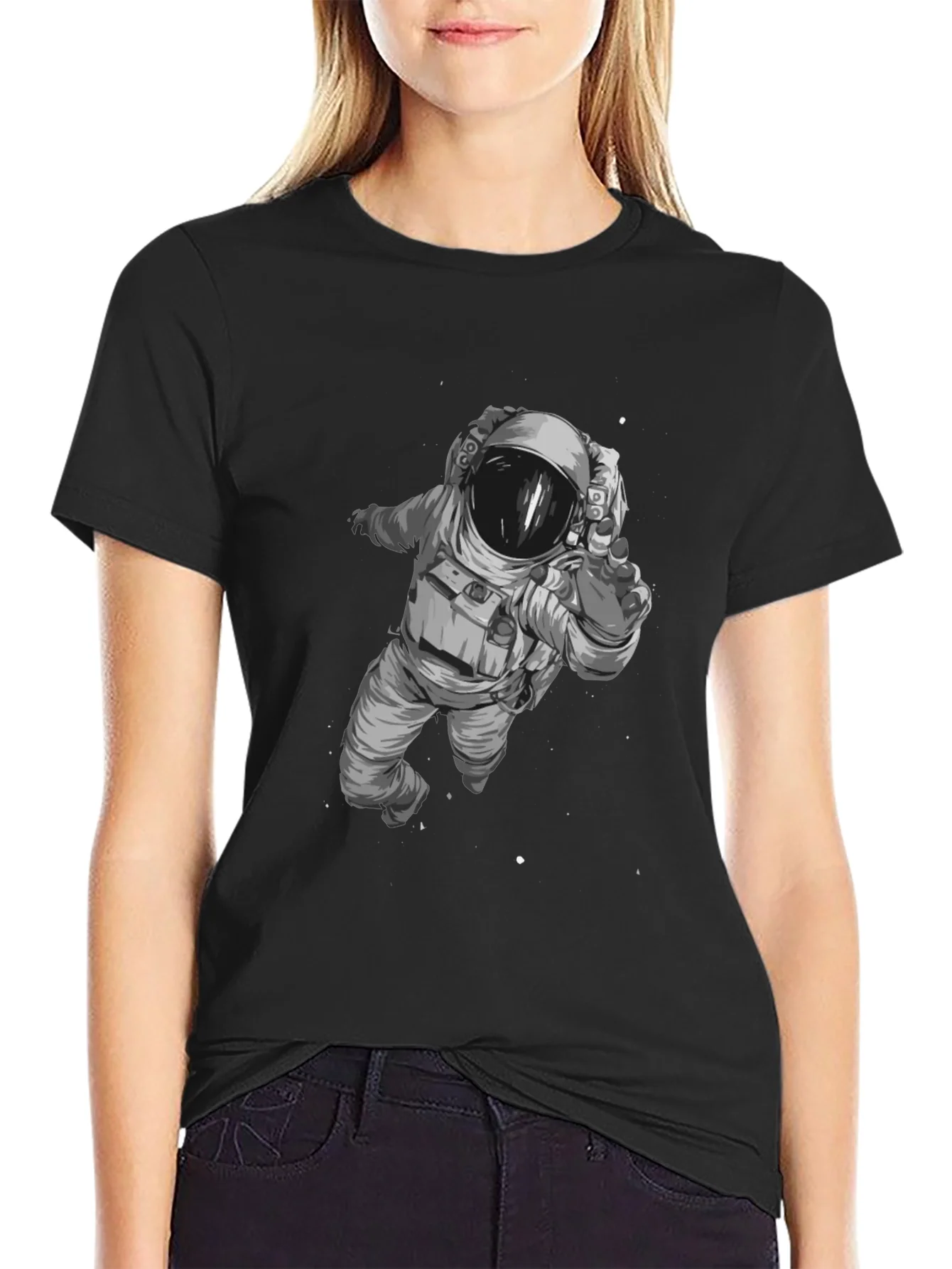 Camiseta Negra con Estampado de Astronauta