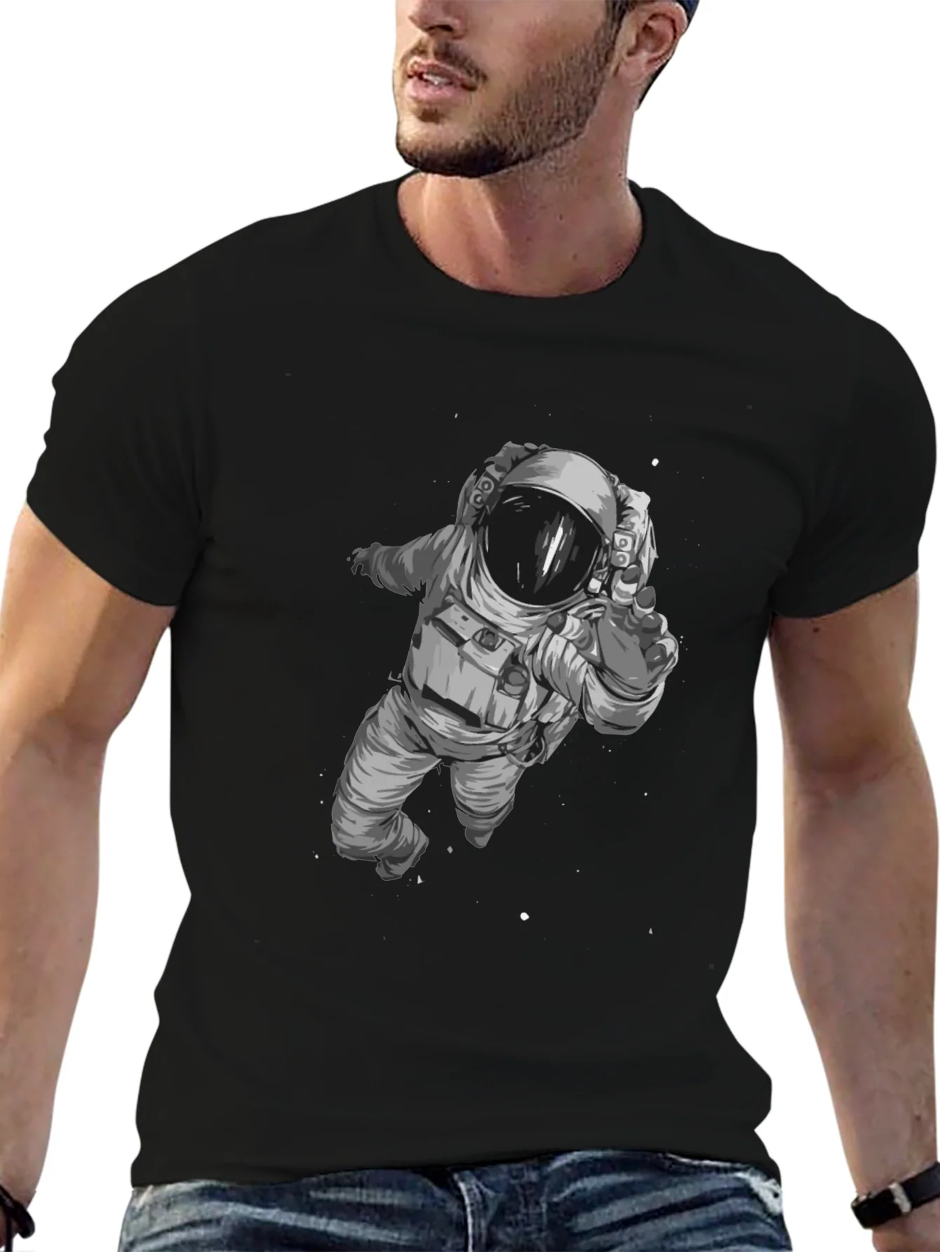 Camiseta Negra con Estampado de Astronauta