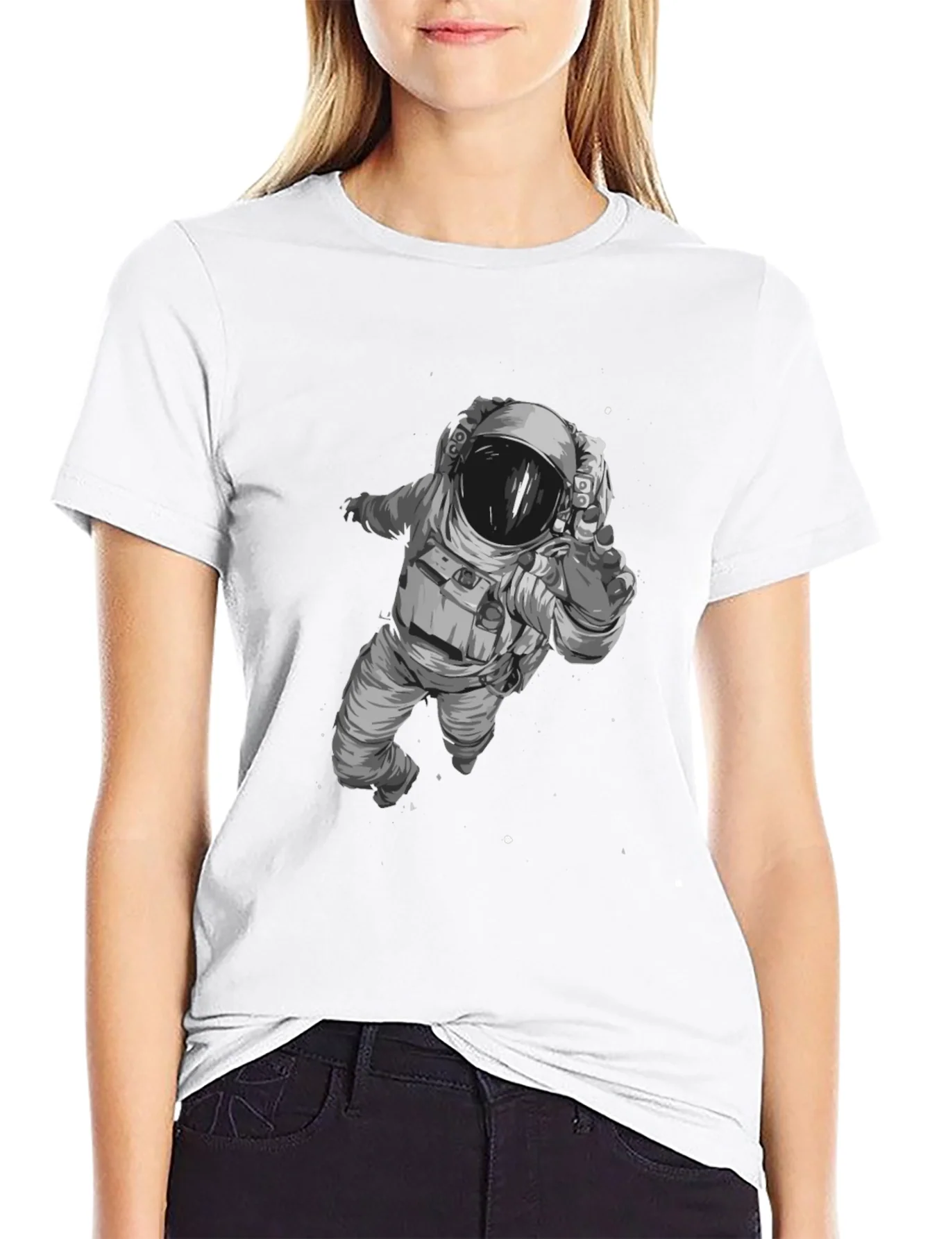Camiseta Negra con Estampado de Astronauta