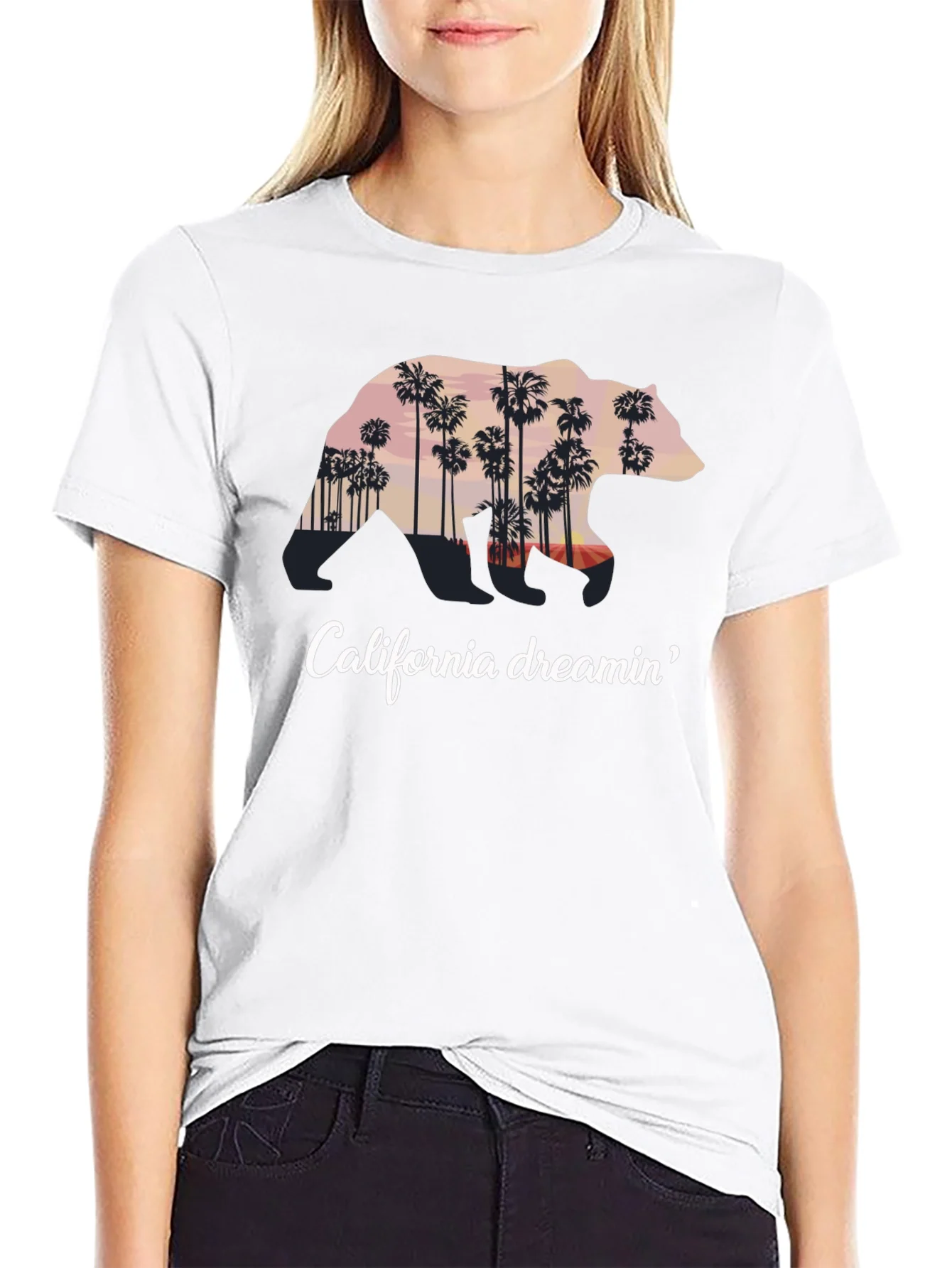 Camiseta Negra California Dreamin Oso Palm Trees