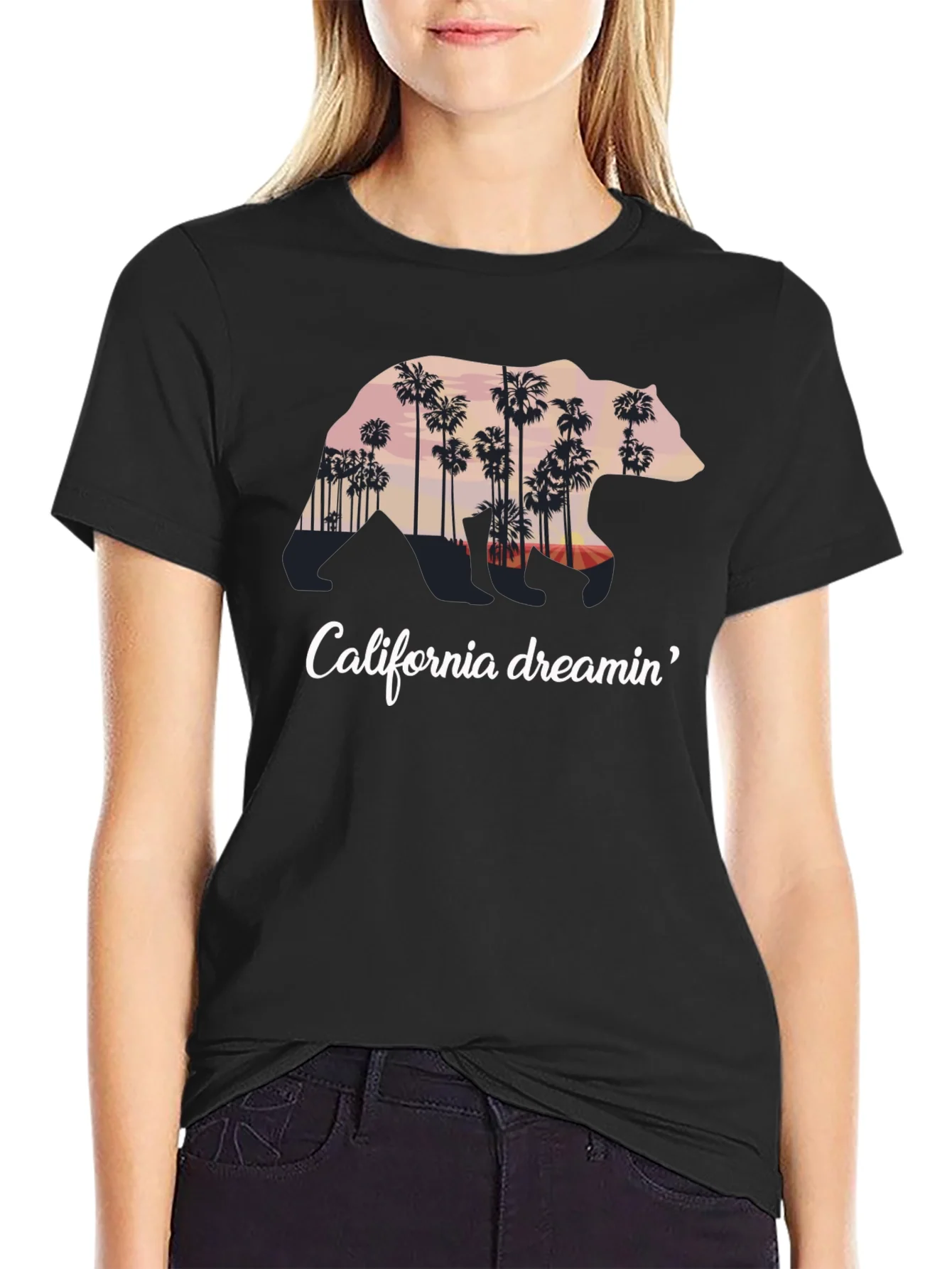Camiseta Negra California Dreamin Oso Palm Trees