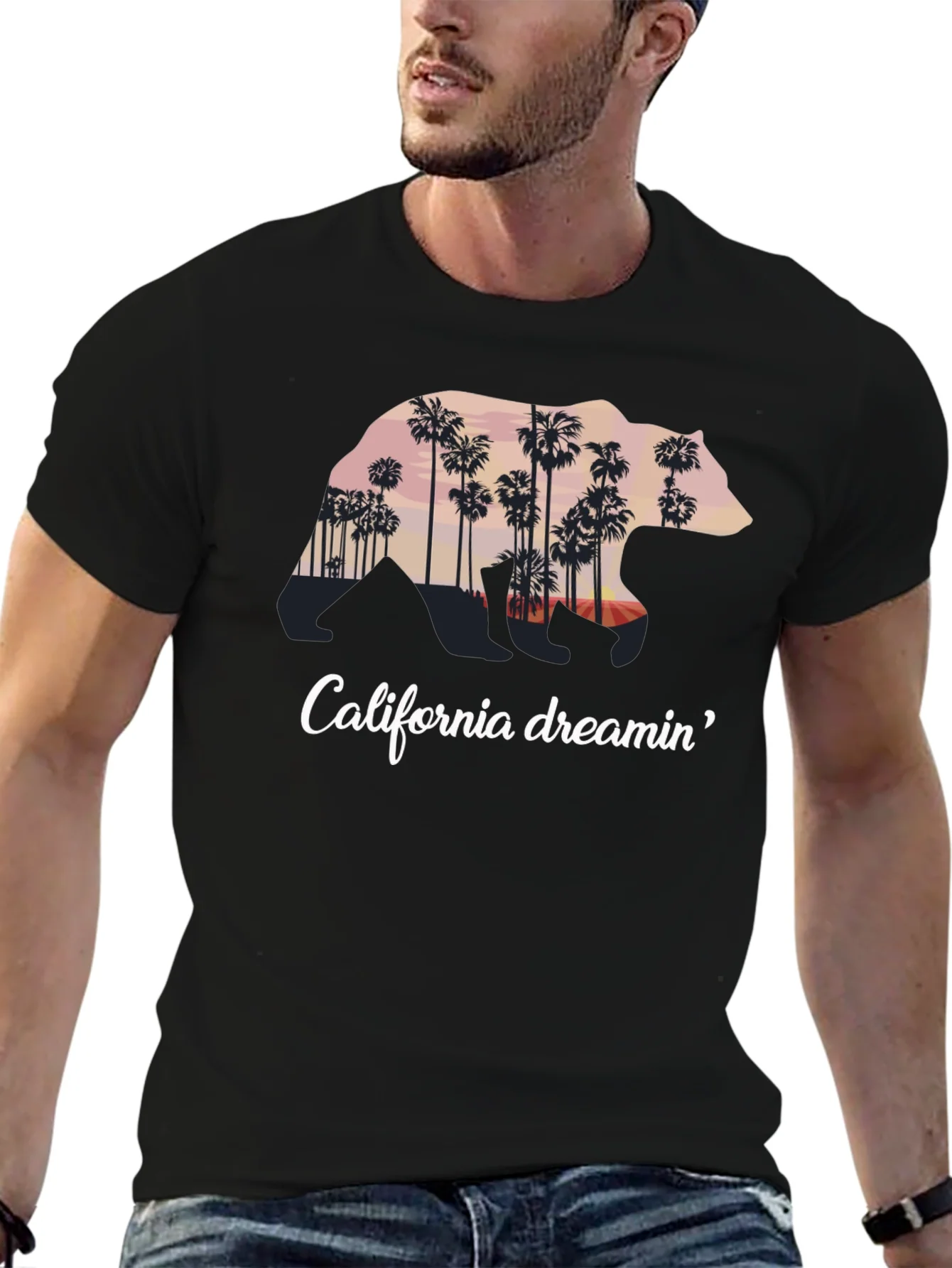 Camiseta Negra California Dreamin Oso Palm Trees