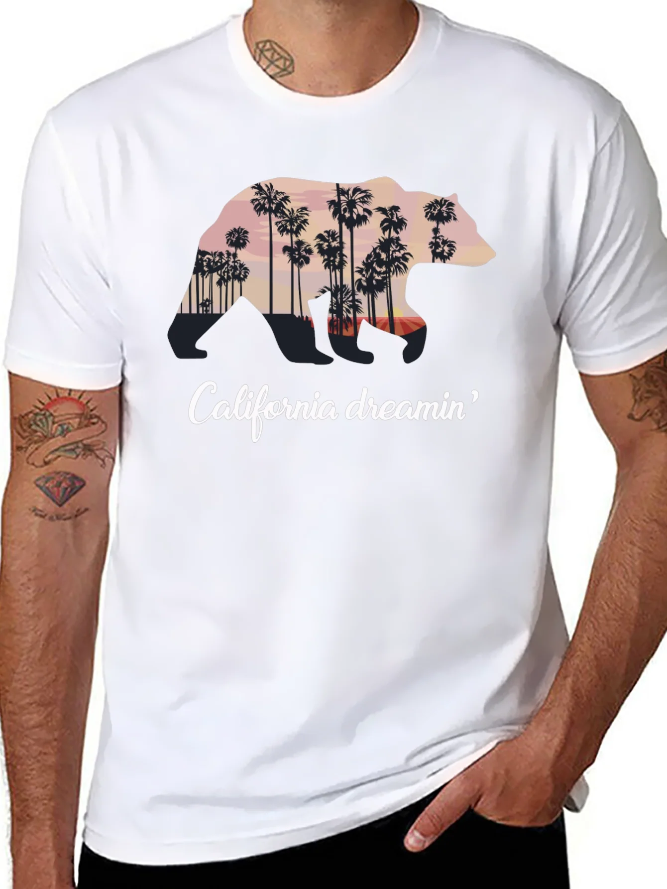 Camiseta Negra California Dreamin Oso Palm Trees