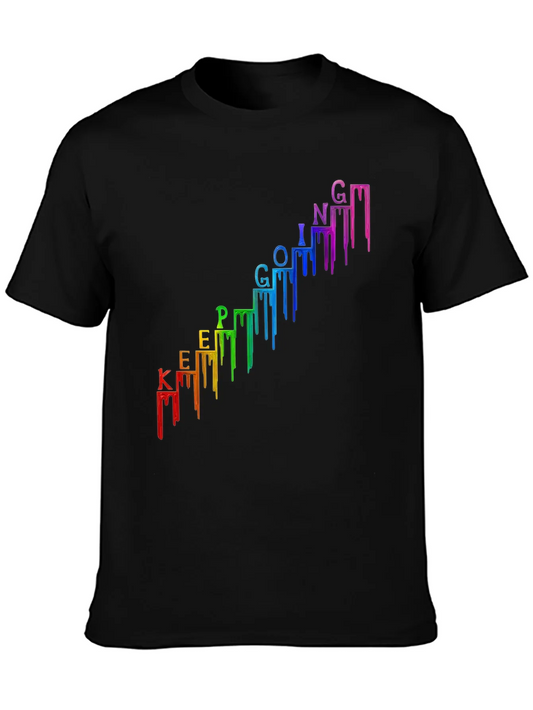 Rebbecca Keep Going Black T-Shirt - Rainbow Drip Design