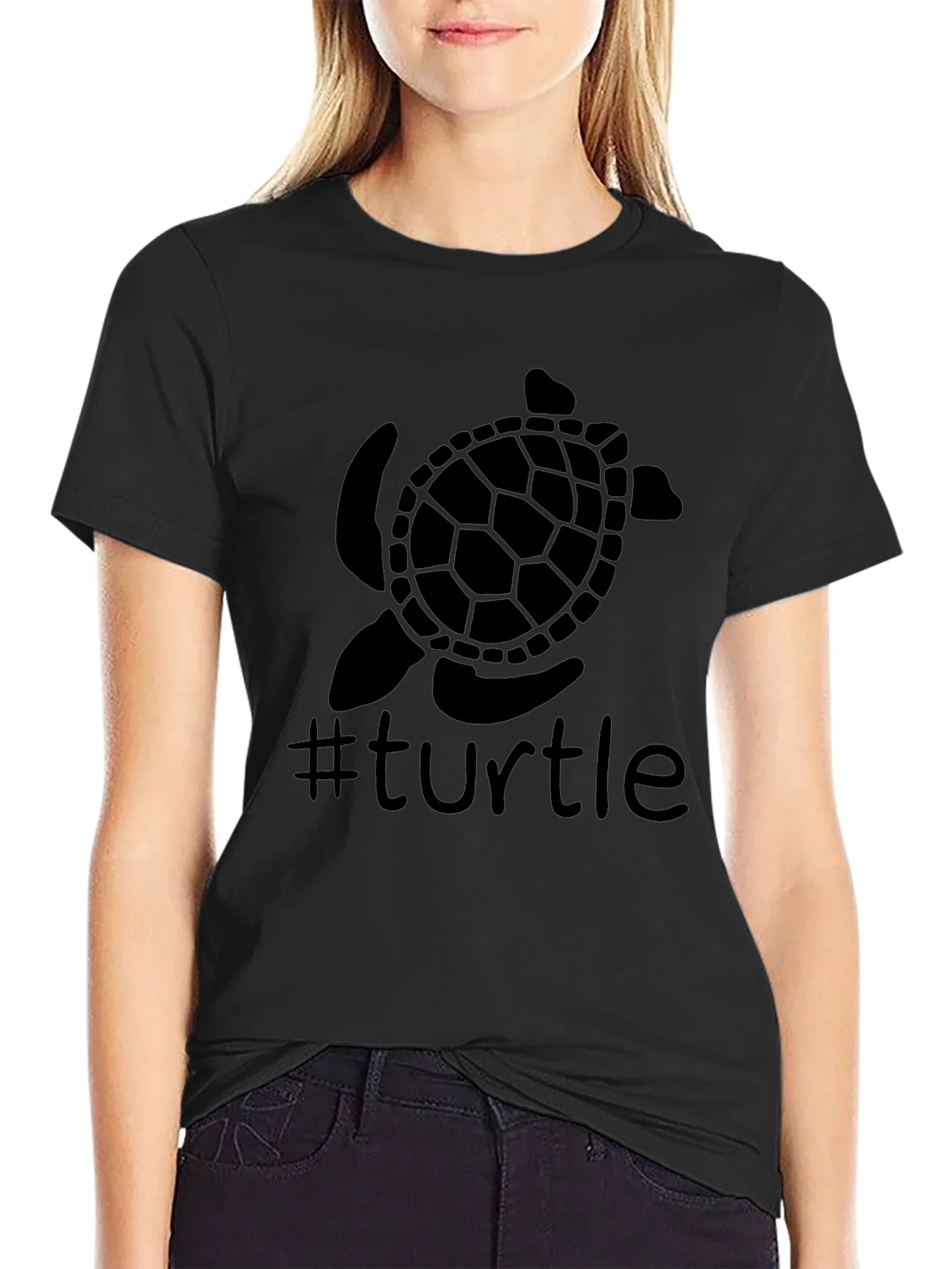Rebbecca Turtle Graphic Tee - Trendy Black T-Shirt