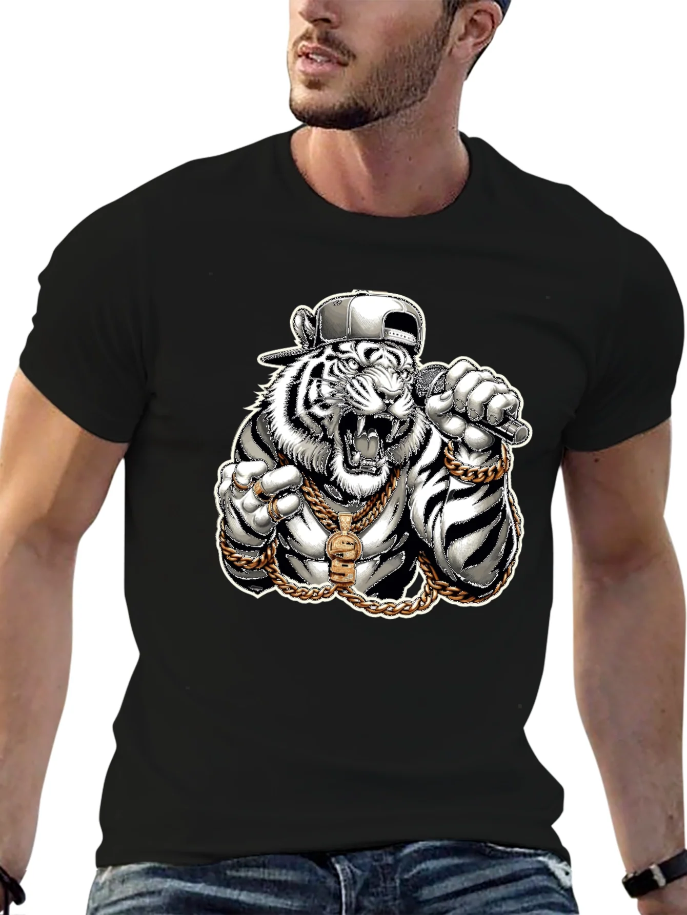 Camiseta Negra con Tigre Rapero