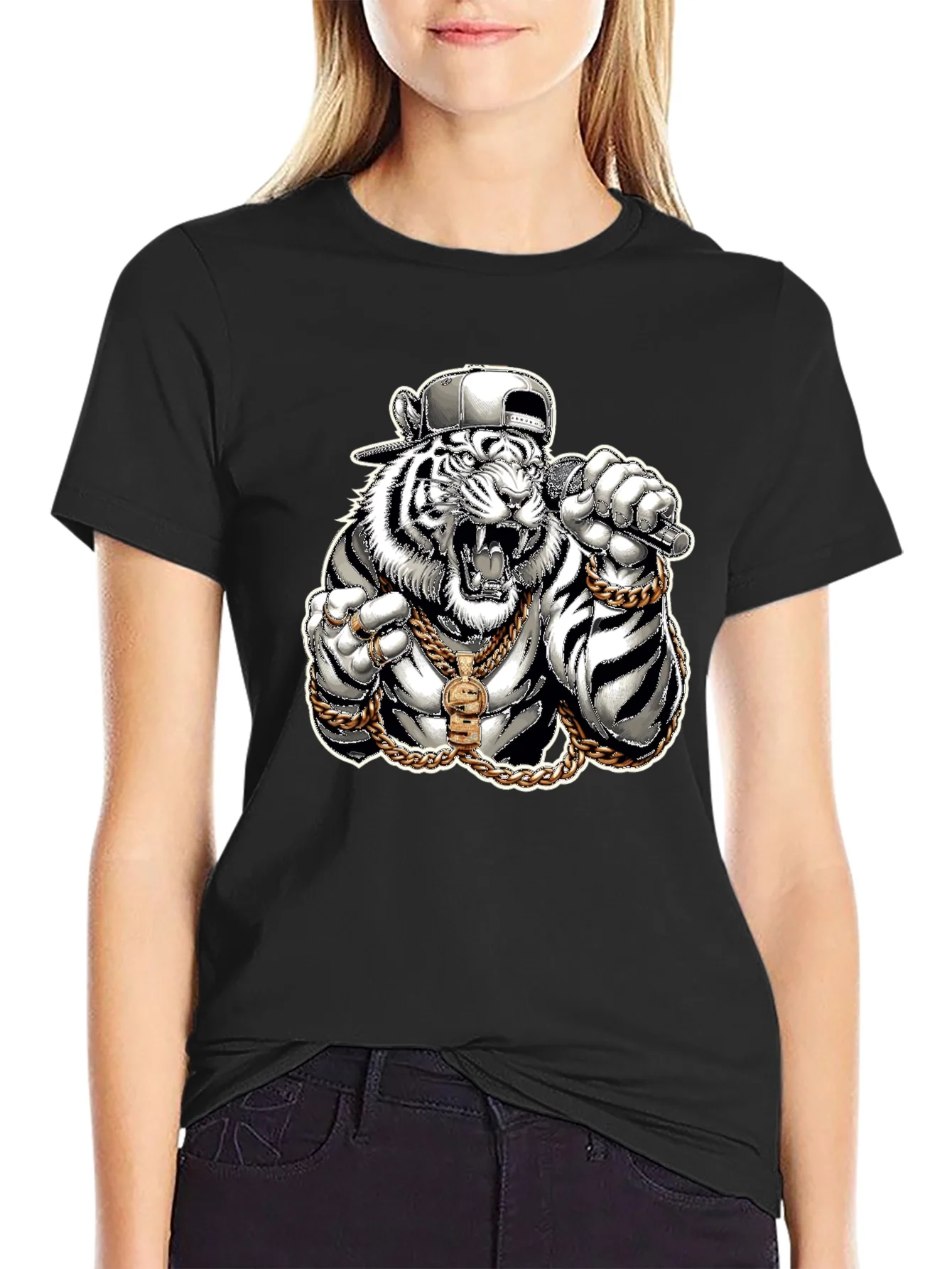 Camiseta Negra con Tigre Rapero