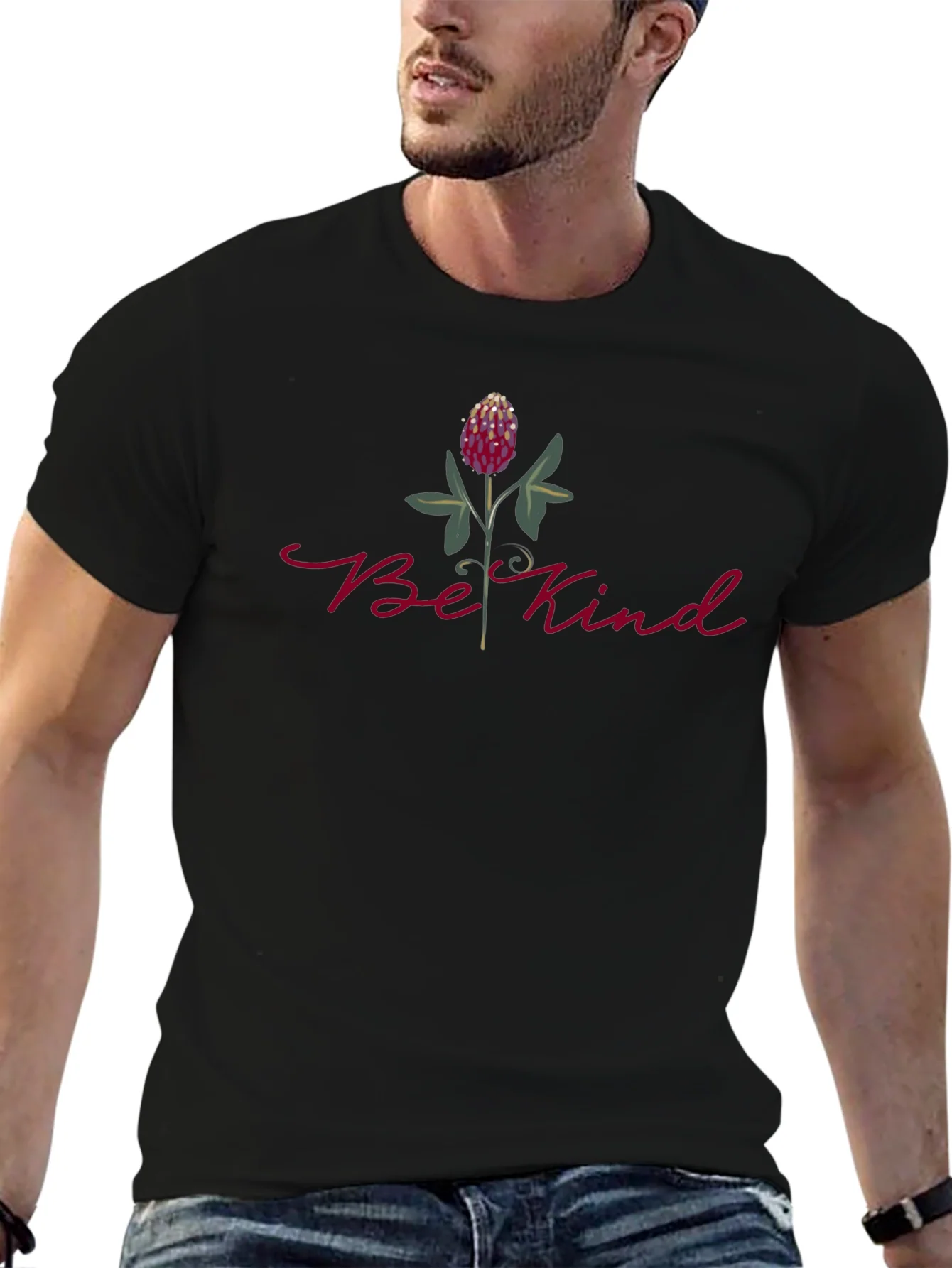 Camiseta Negra Be Kind con Dise?o Floral