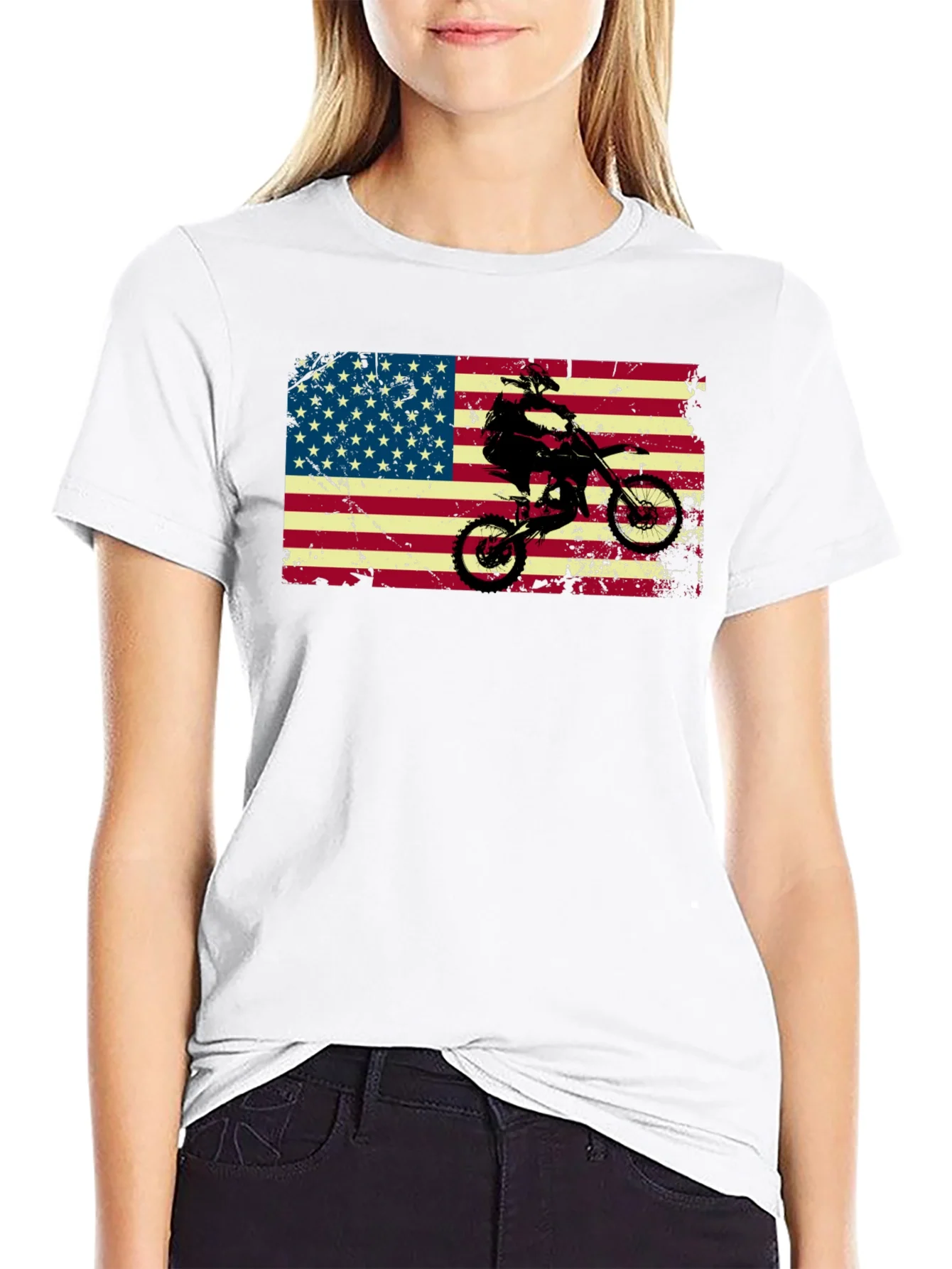 Camiseta Negra con Dise?o Americano y Motocross