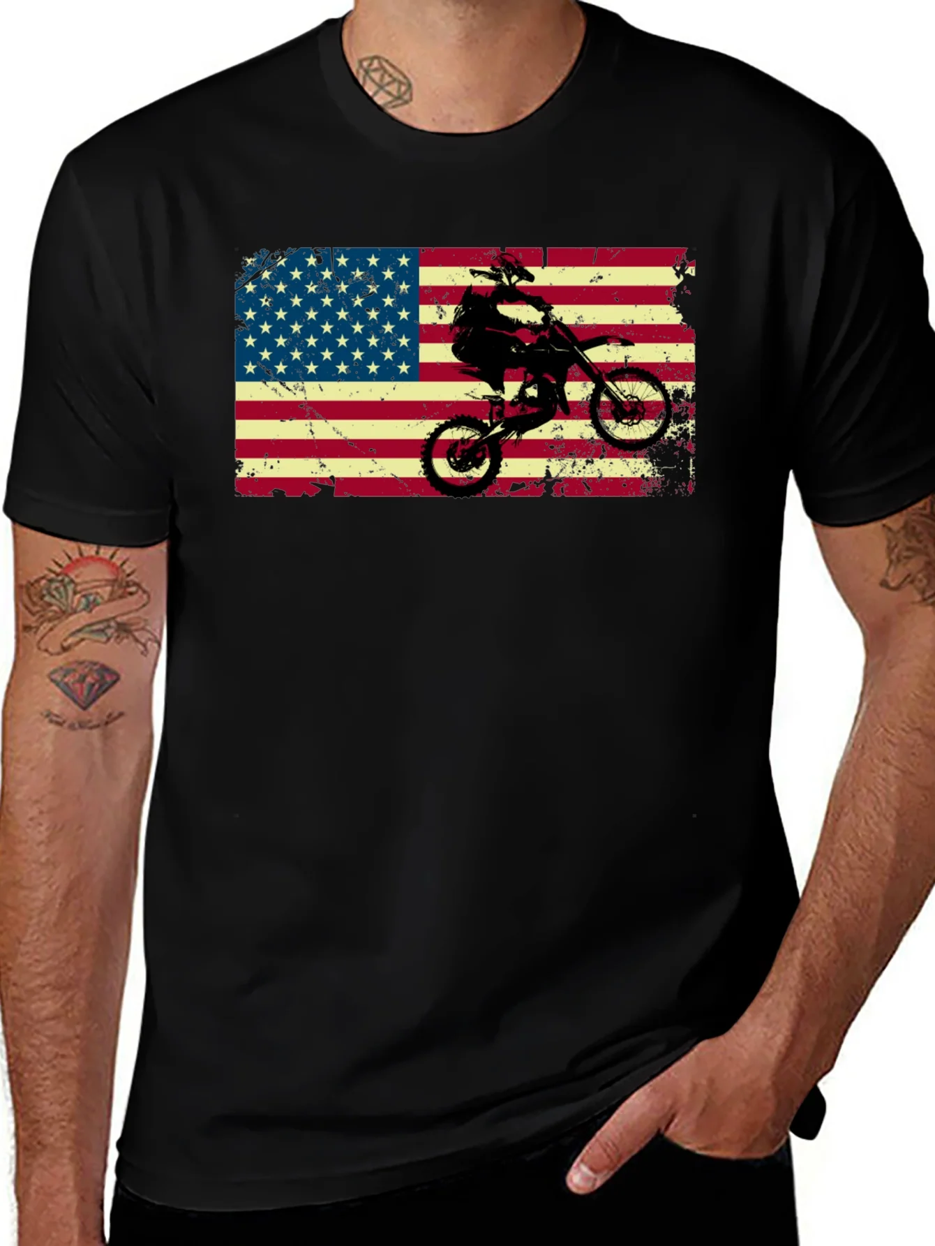 Camiseta Negra con Dise?o Americano y Motocross