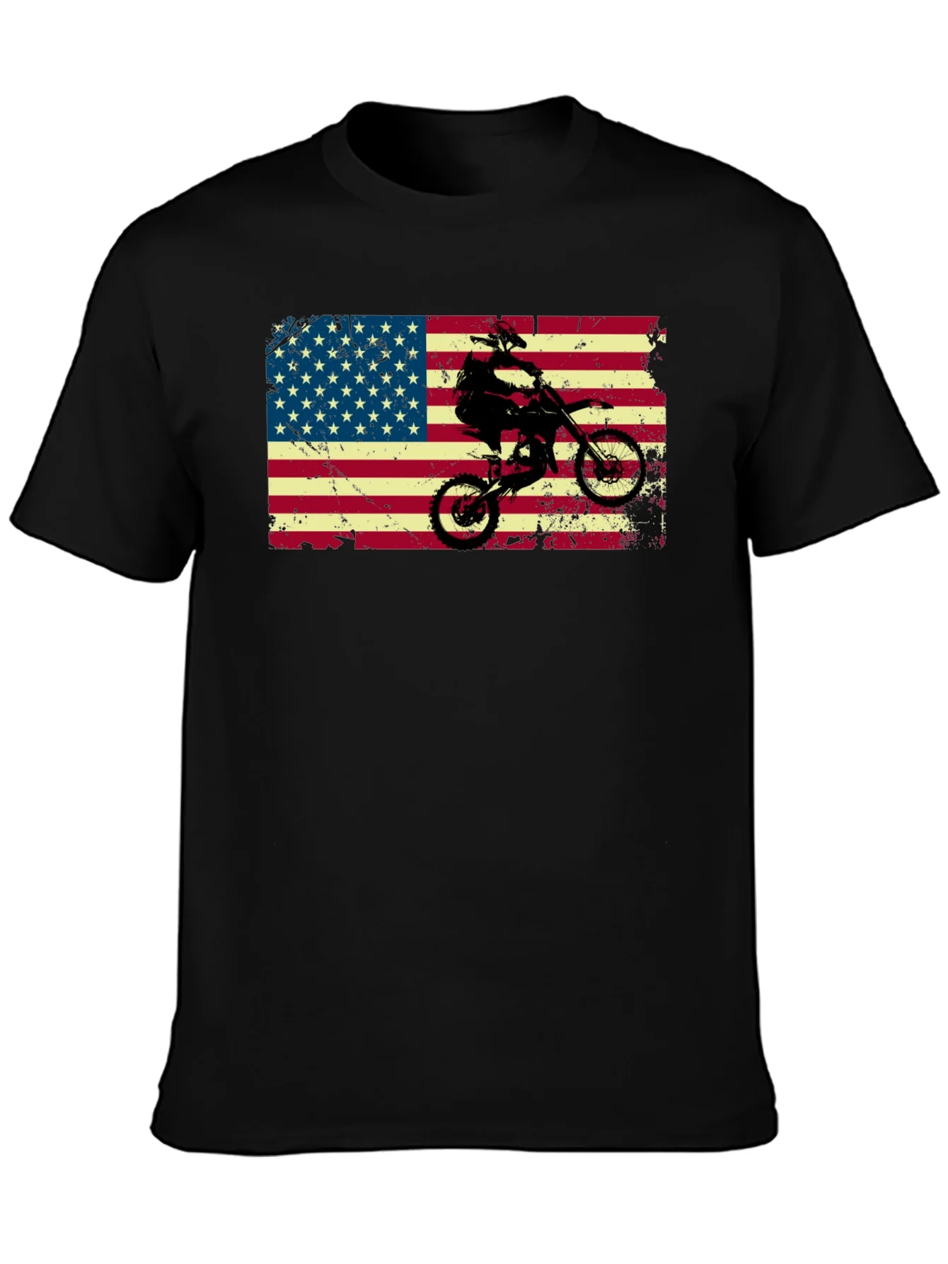 Camiseta Negra con Dise?o Americano y Motocross