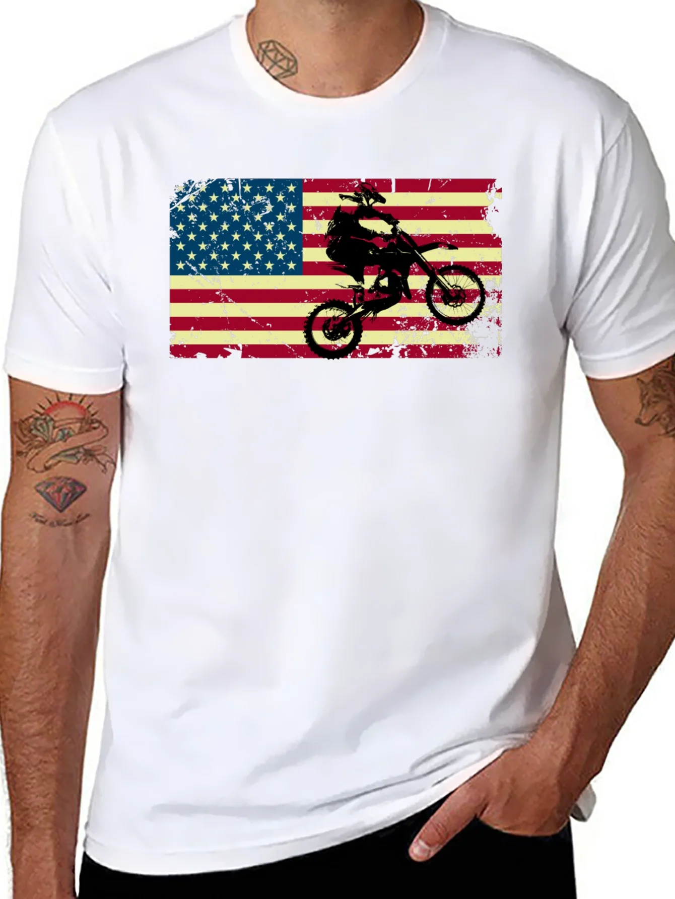 Camiseta Negra con Dise?o Americano y Motocross