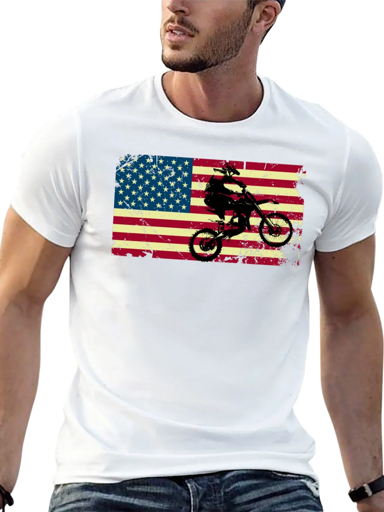 Camiseta Negra con Dise?o Americano y Motocross