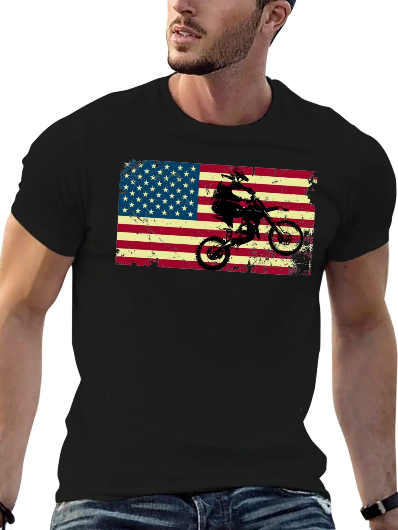 Camiseta Negra con Dise?o Americano y Motocross