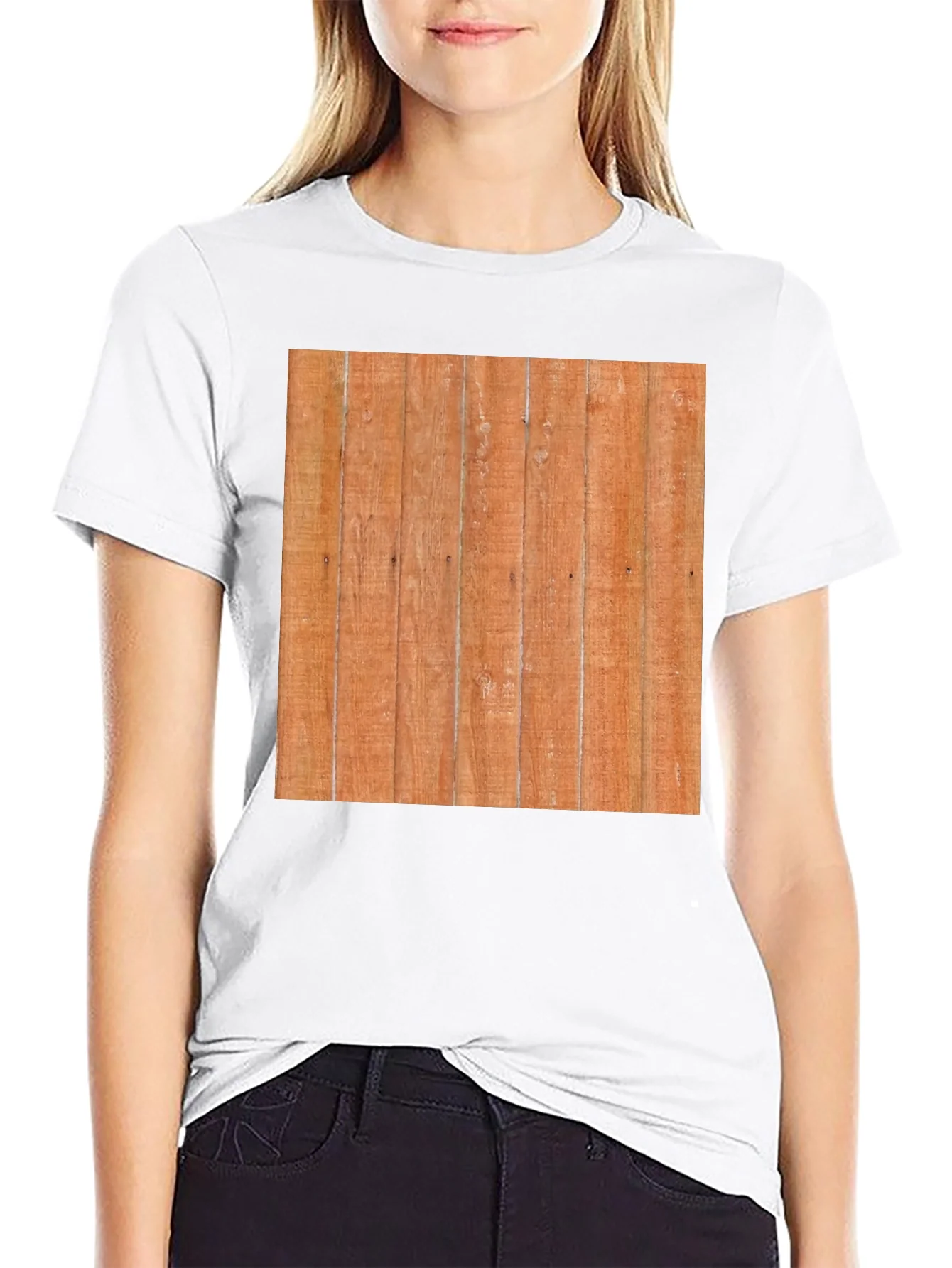 Camiseta Negra con Dise?o de Madera R¨²stica