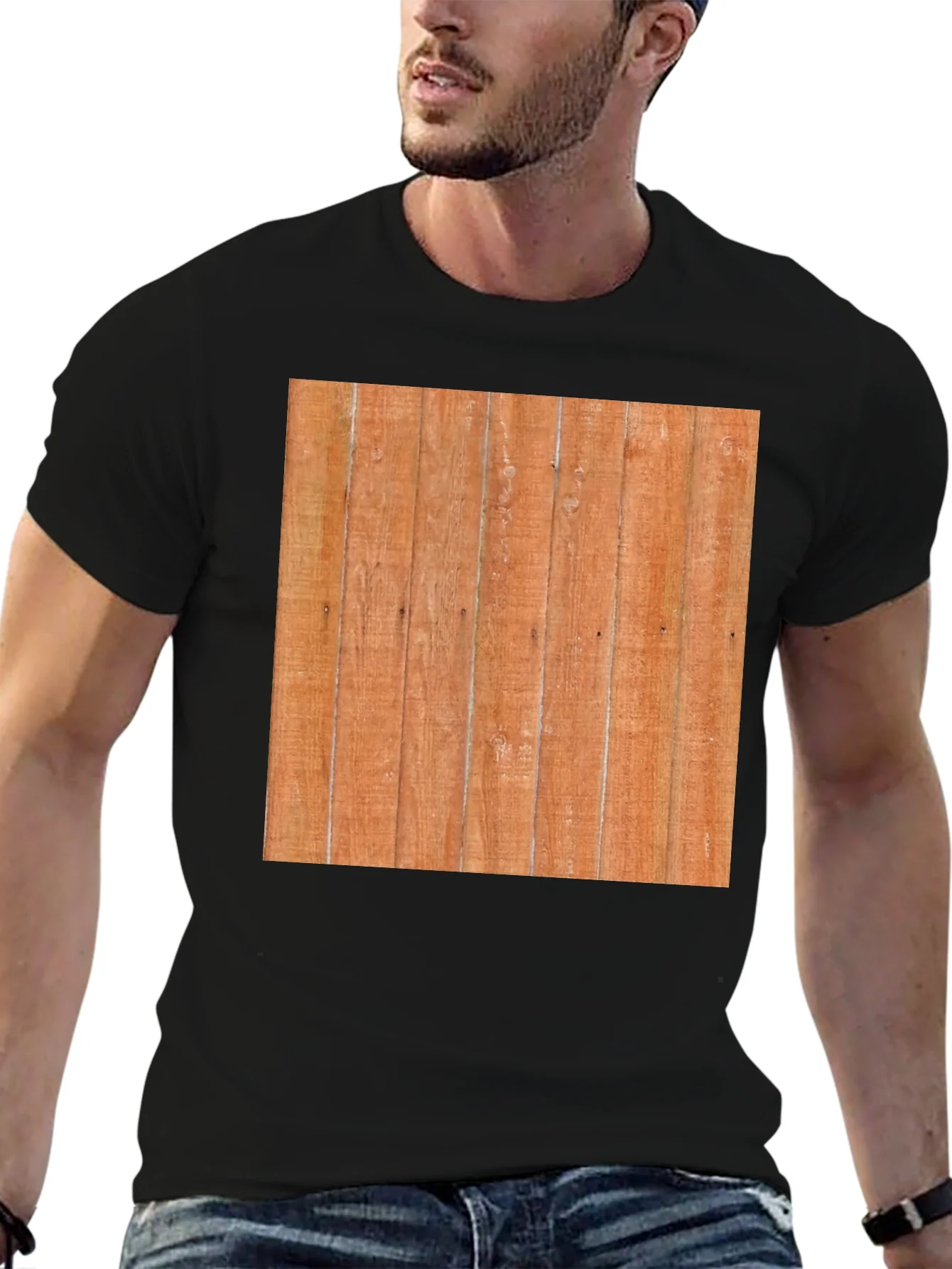 Camiseta Negra con Dise?o de Madera R¨²stica