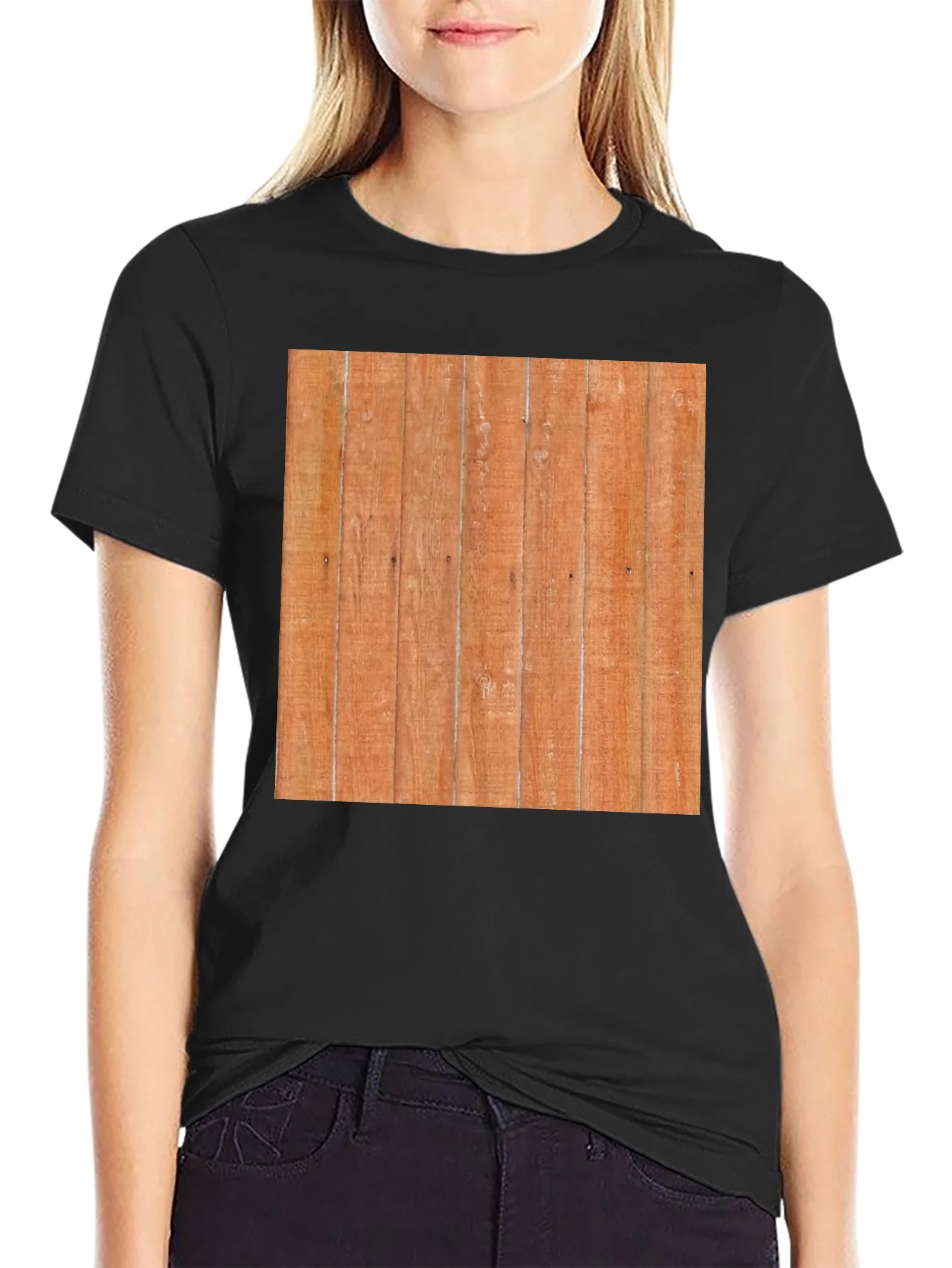 Camiseta Negra con Dise?o de Madera R¨²stica