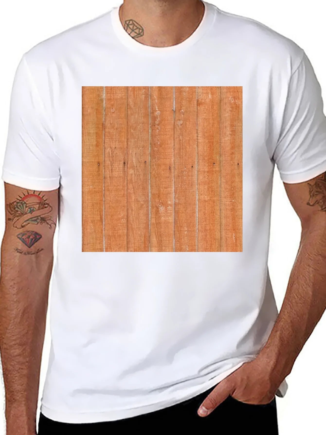 Camiseta Negra con Dise?o de Madera R¨²stica
