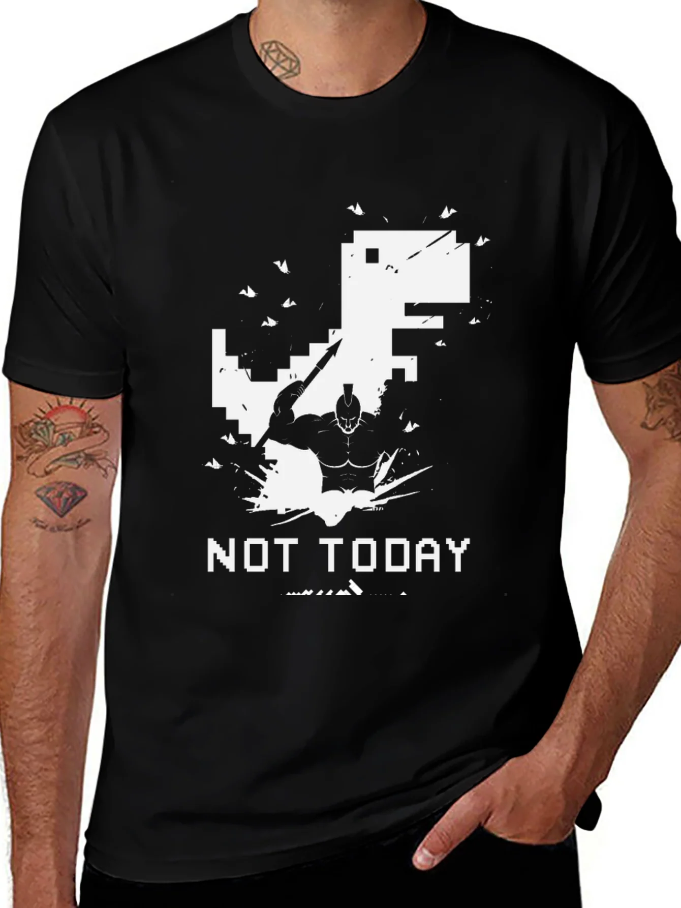 Camiseta Negra Not Today Guerrero vs Dinosaurio