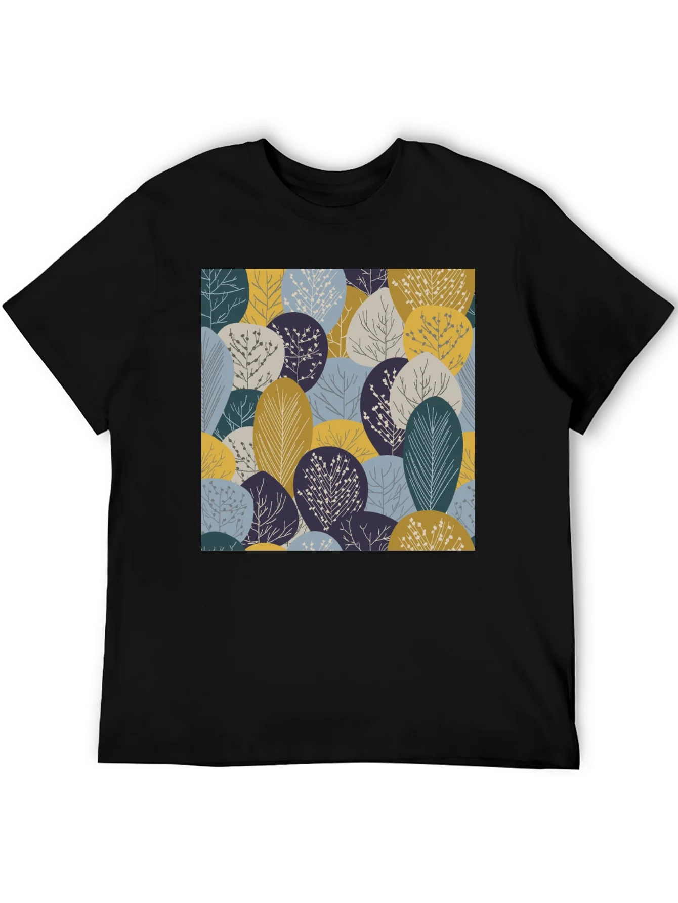 Camiseta Negra con Estampado de ¨¢rboles Abstractos