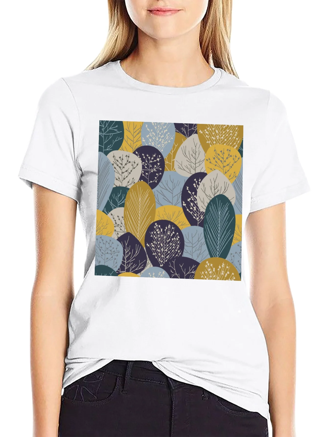 Camiseta Negra con Estampado de ¨¢rboles Abstractos