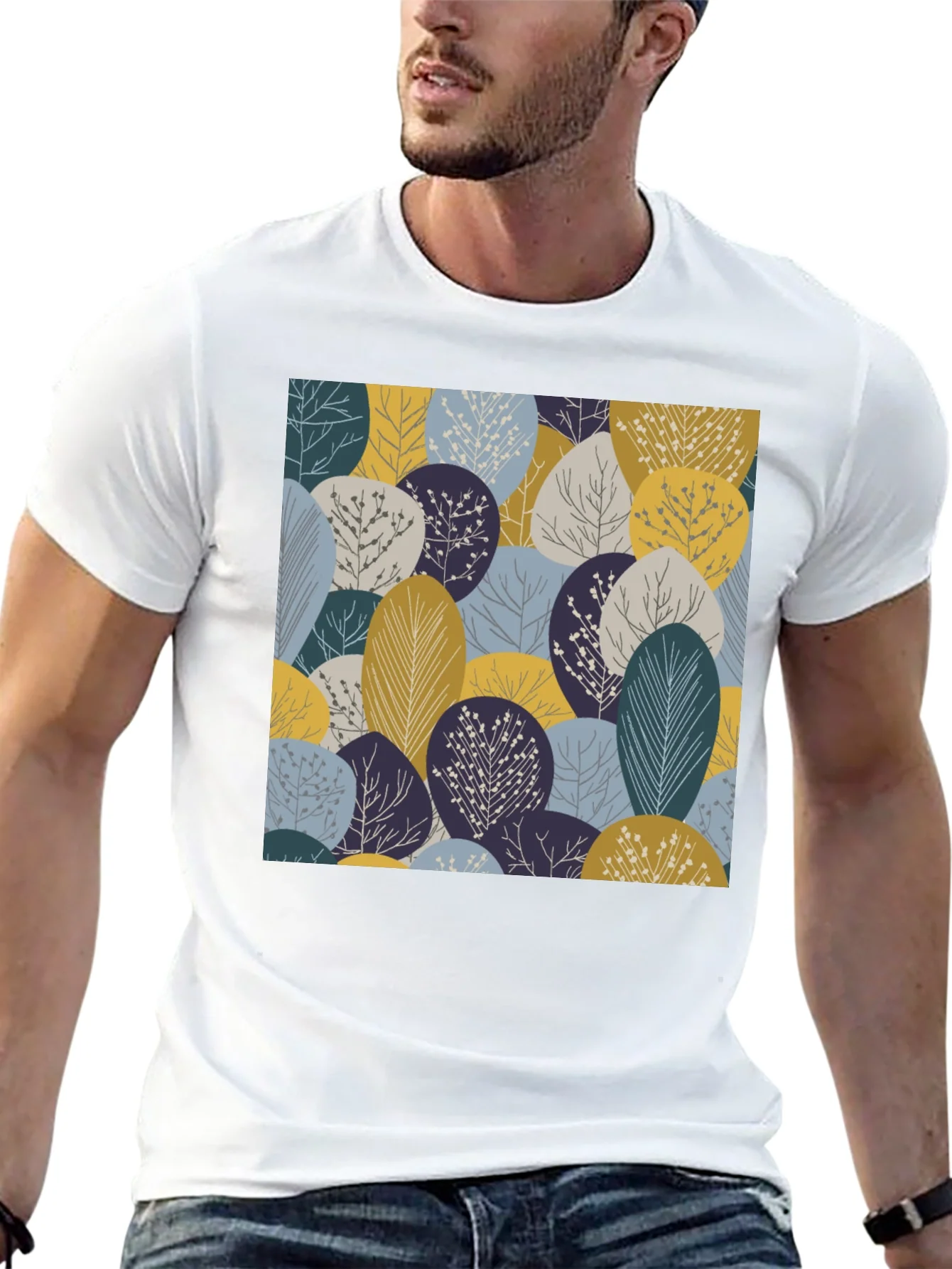 Camiseta Negra con Estampado de ¨¢rboles Abstractos