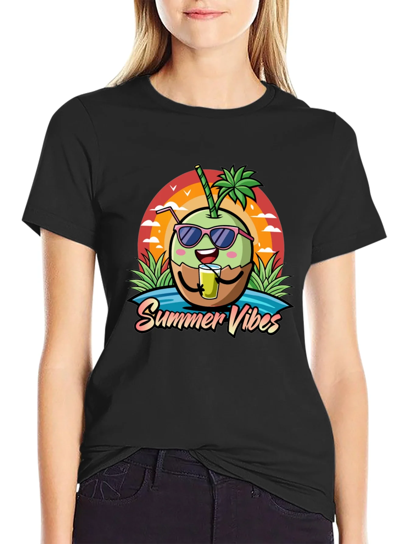 Camiseta Negra con Dise?o de Coco y Summer Vibes