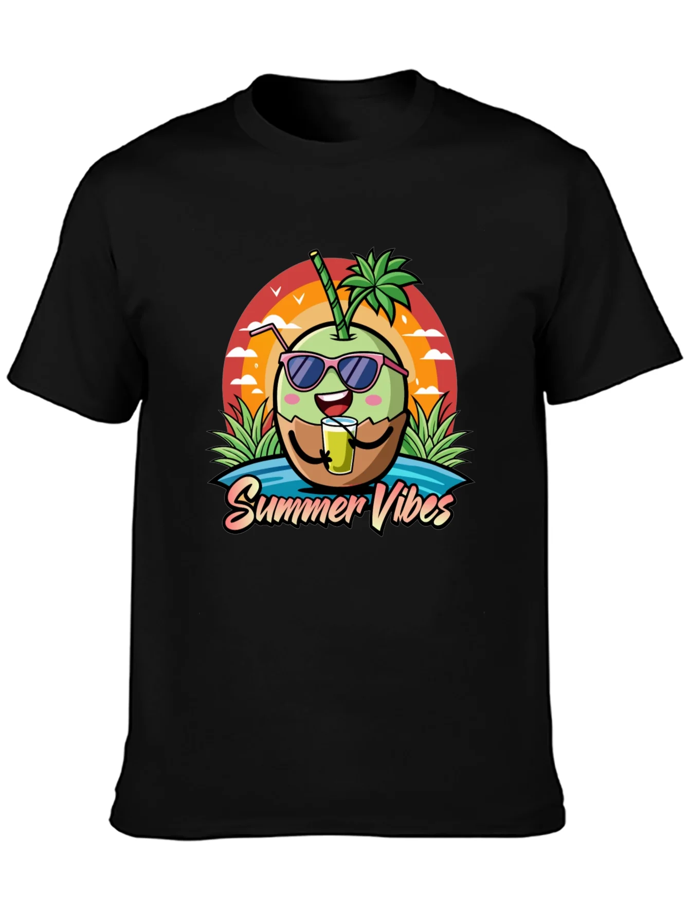 Camiseta Negra con Dise?o de Coco y Summer Vibes