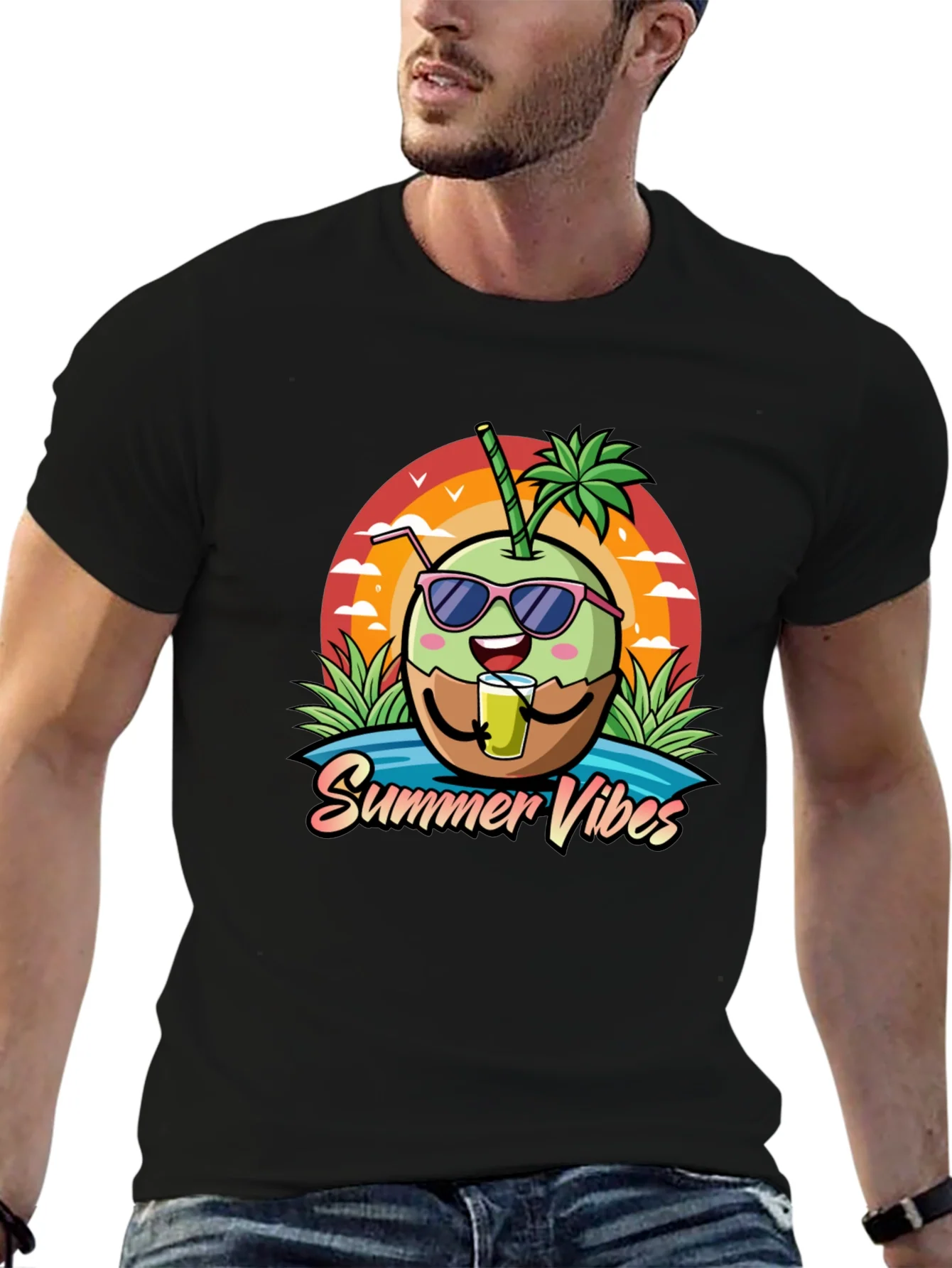 Camiseta Negra con Dise?o de Coco y Summer Vibes