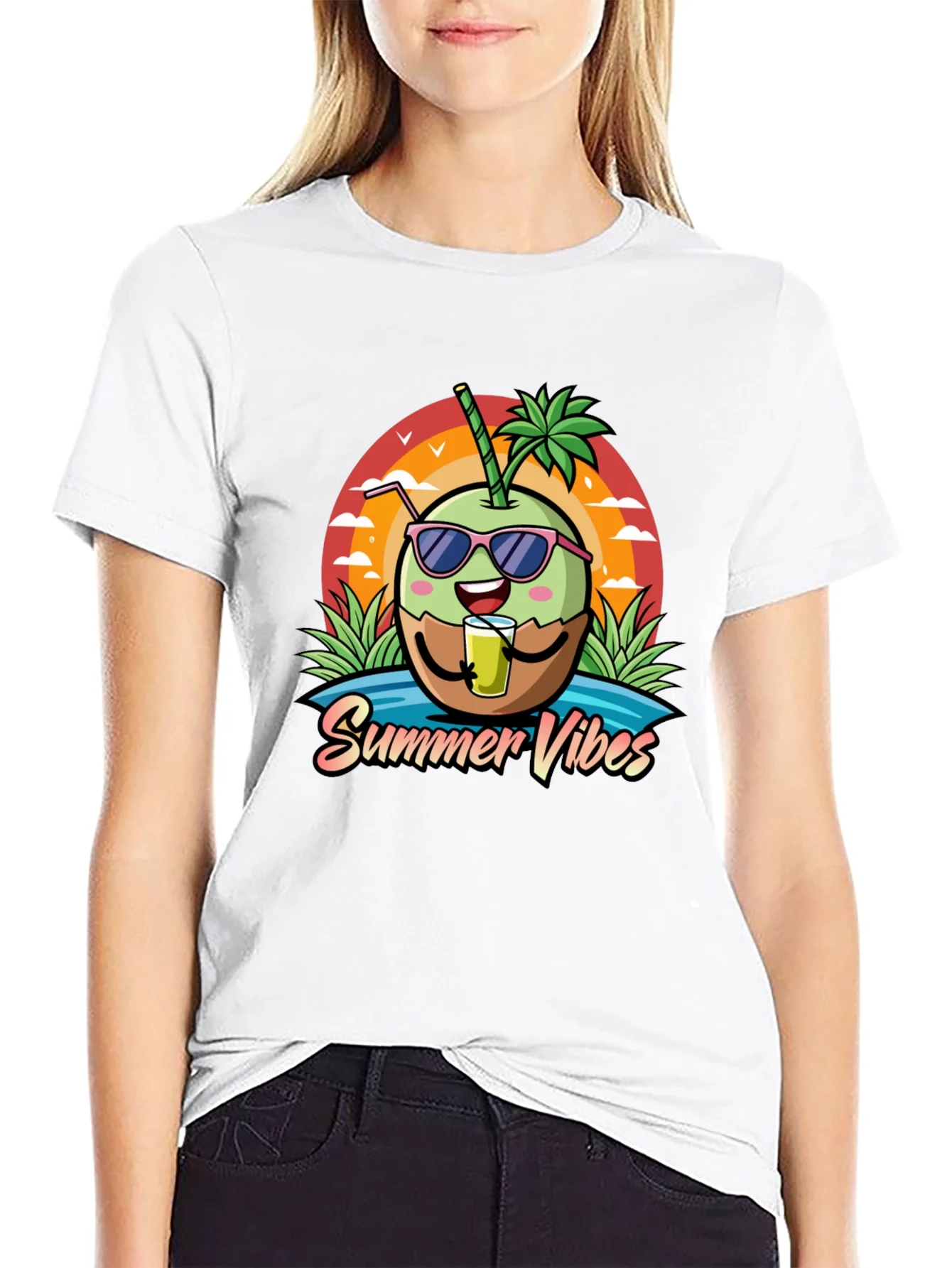 Camiseta Negra con Dise?o de Coco y Summer Vibes