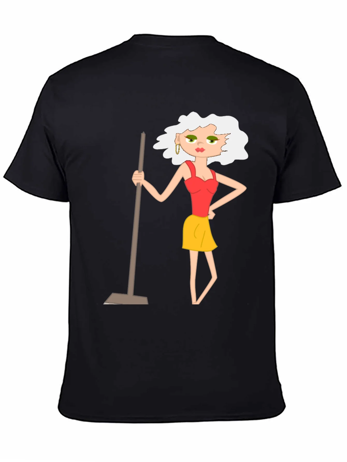 Camiseta Negra con Dise?o de Mujer de Limpieza