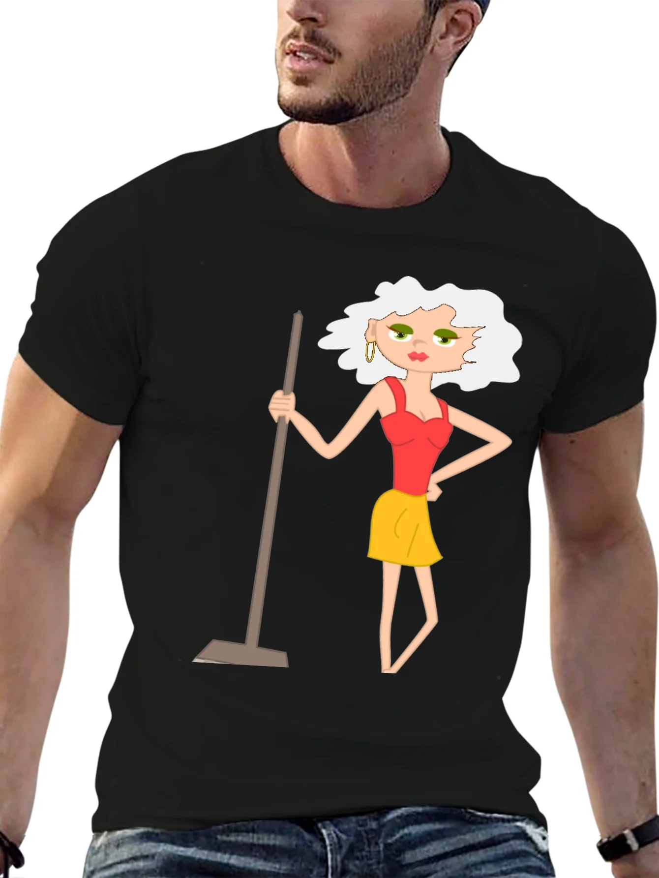 Camiseta Negra con Dise?o de Mujer de Limpieza