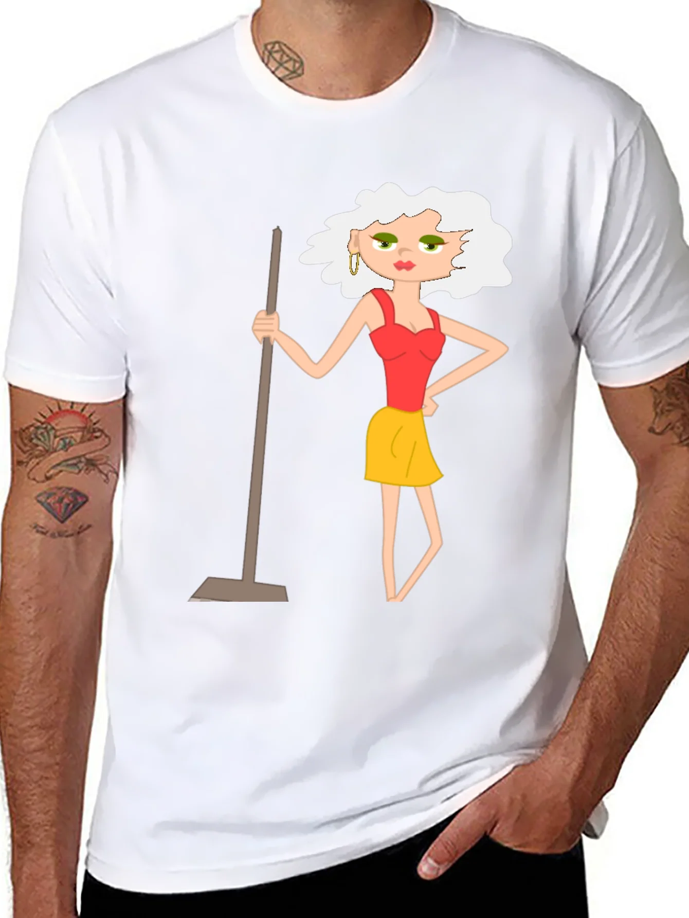 Camiseta Negra con Dise?o de Mujer de Limpieza