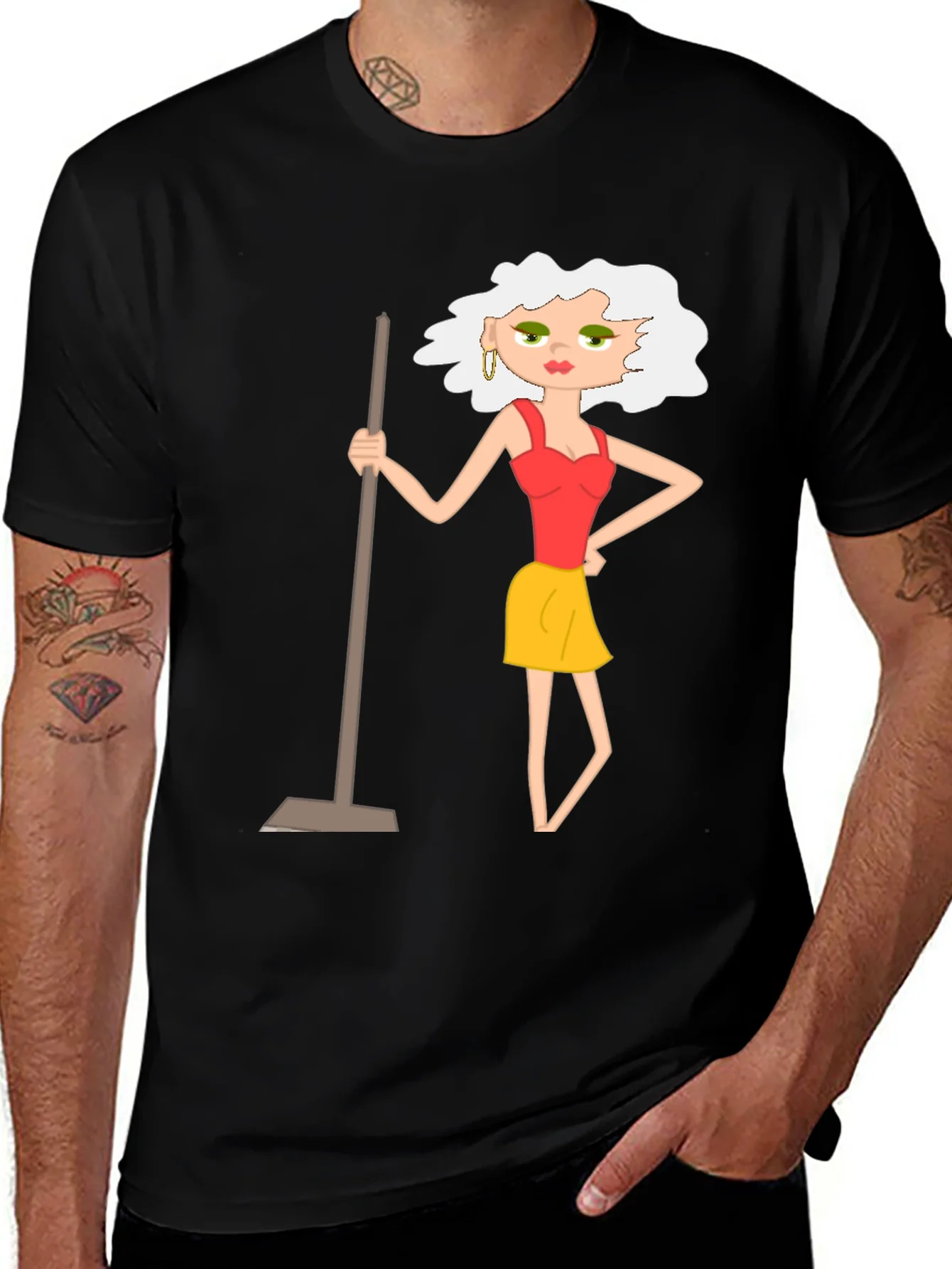 Camiseta Negra con Dise?o de Mujer de Limpieza