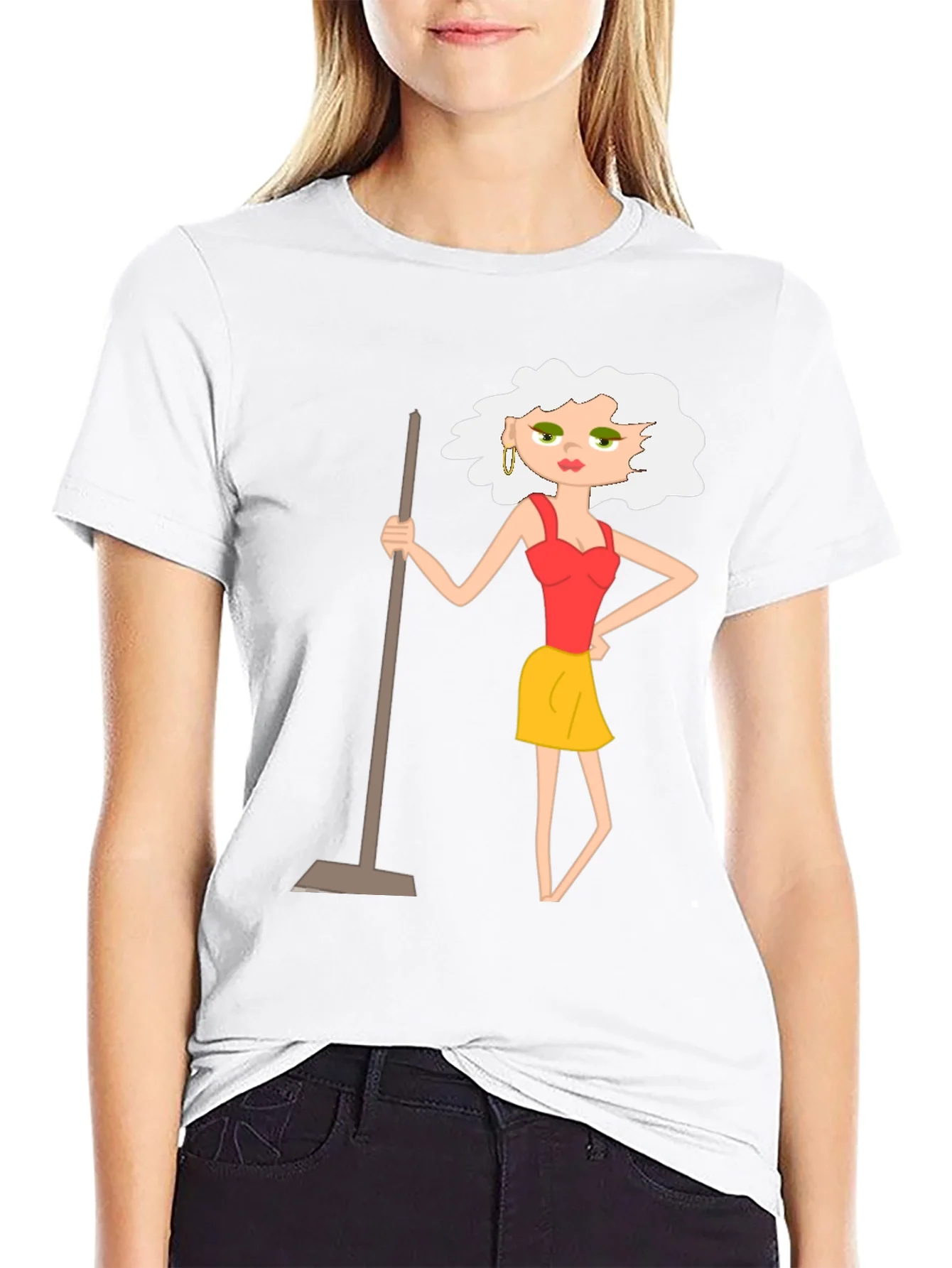 Camiseta Negra con Dise?o de Mujer de Limpieza