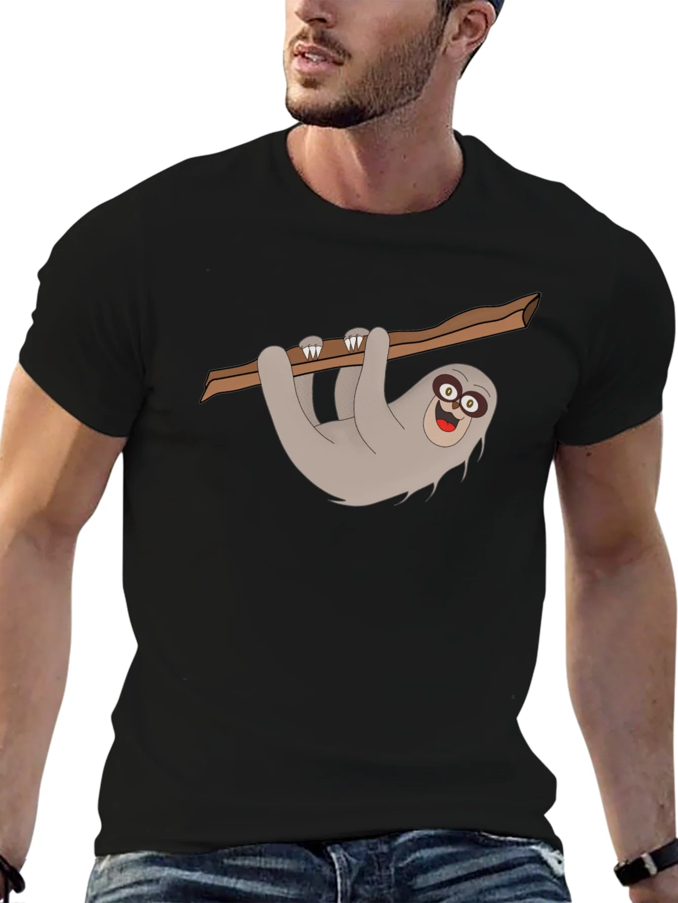 Rebbecca Sloth Graphic Tee - Mens Black Cotton T-Shirt