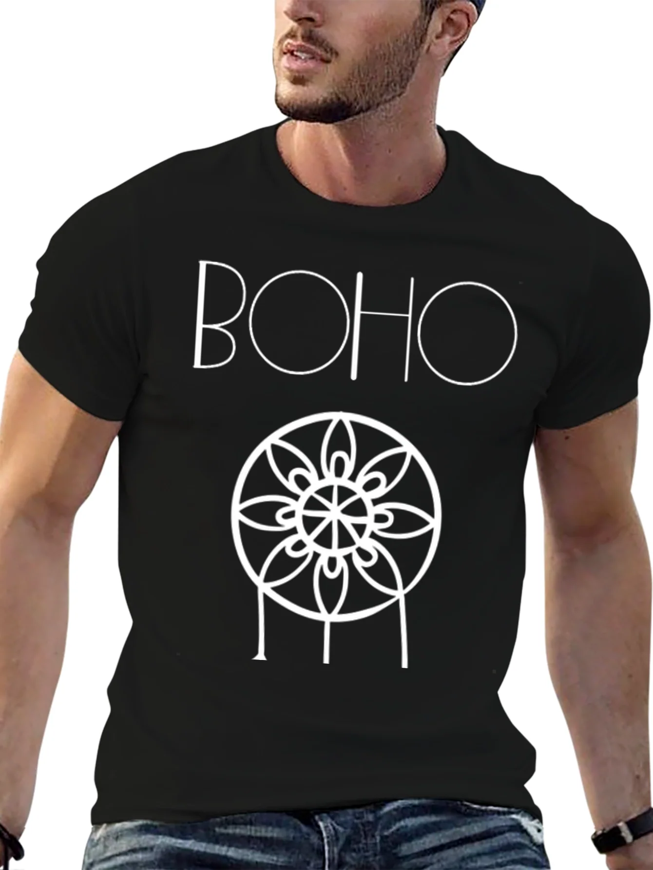 Camiseta Negra Boho Estilo Mandala