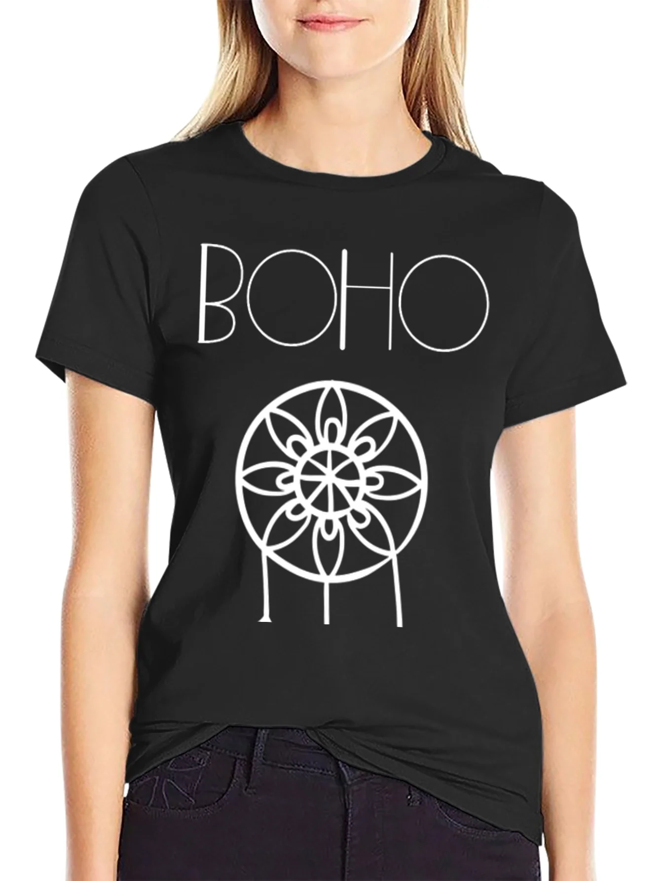 Camiseta Negra Boho Estilo Mandala