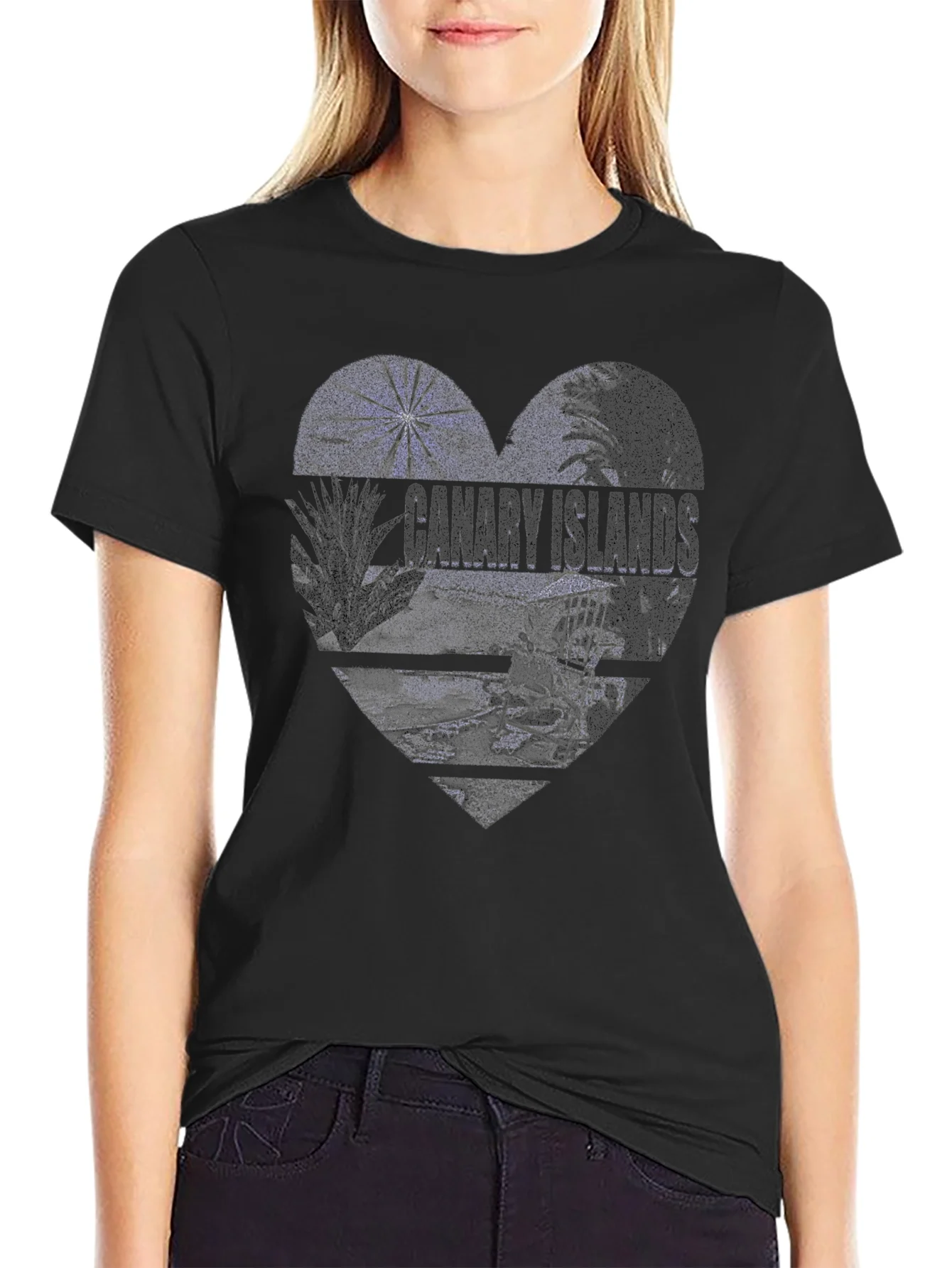 Camiseta Negra Islas Canarias Dise?o Coraz¨®n