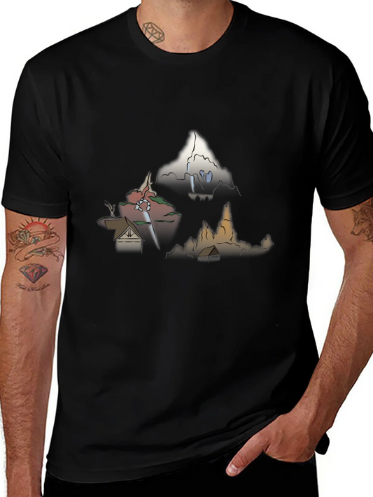 Rebbecca Mens Graphic Tee - Cartoon Landscape Print