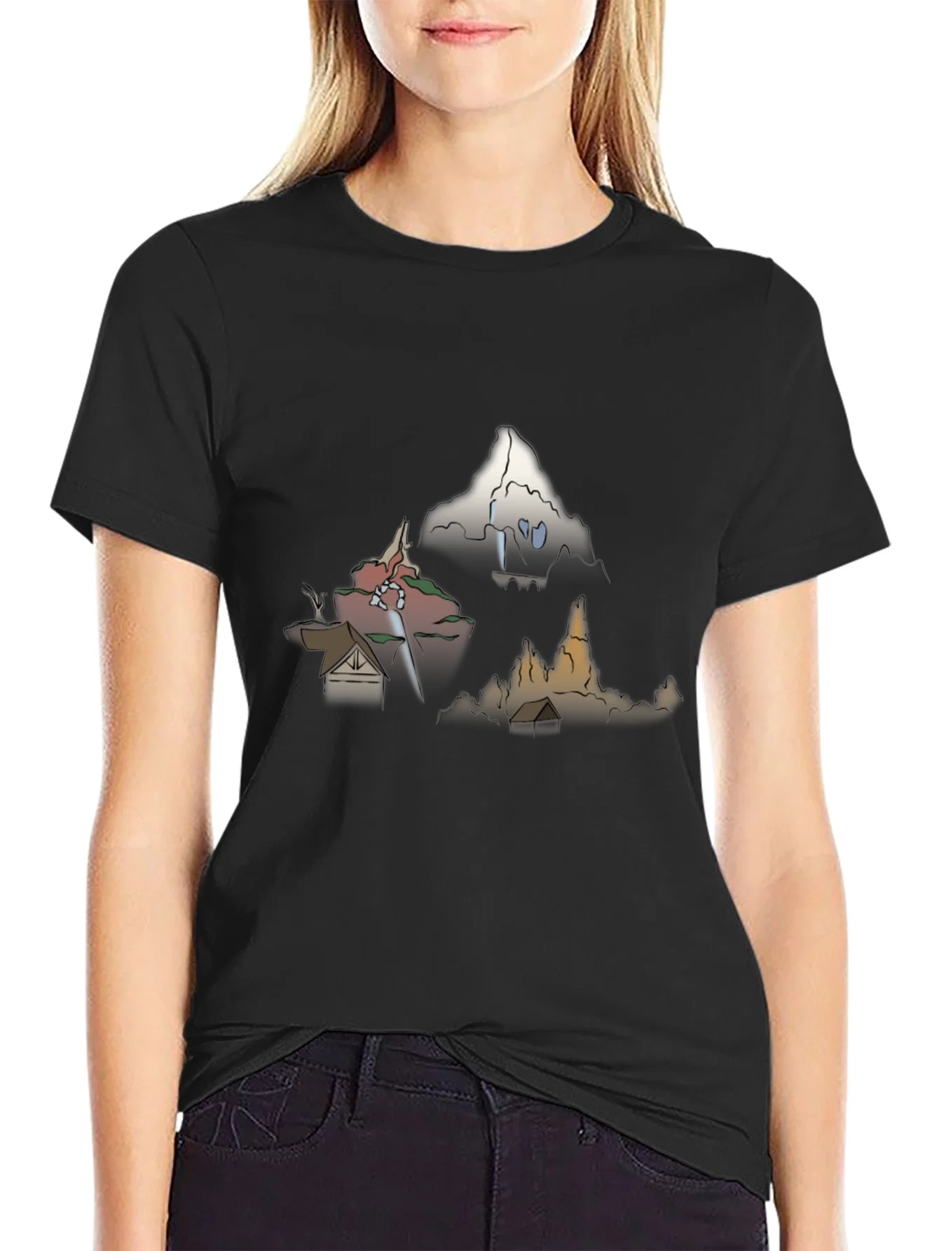 Rebbecca Mens Graphic Tee - Cartoon Landscape Print